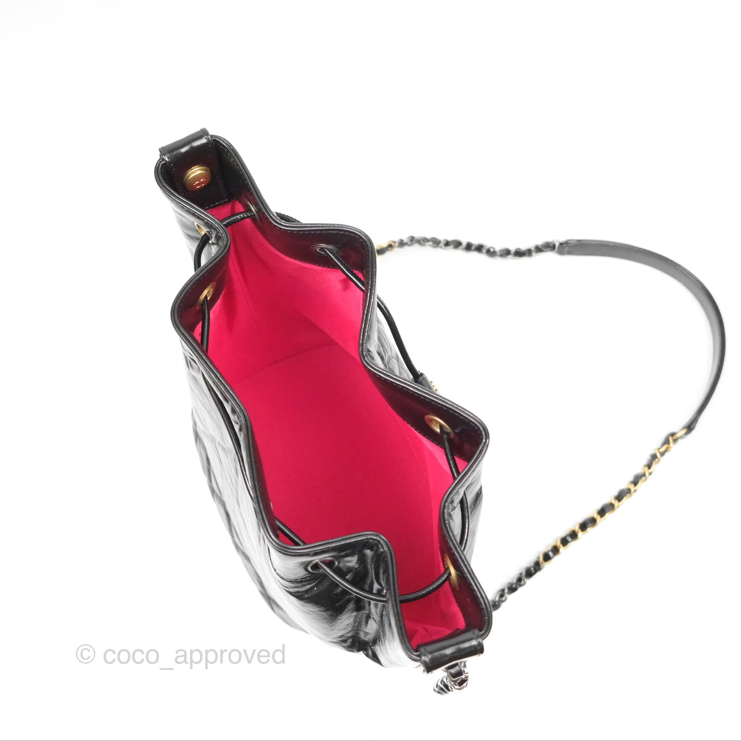 Chanel CC Drawstring Bucket Bag Black Shiny Aged Calfskin