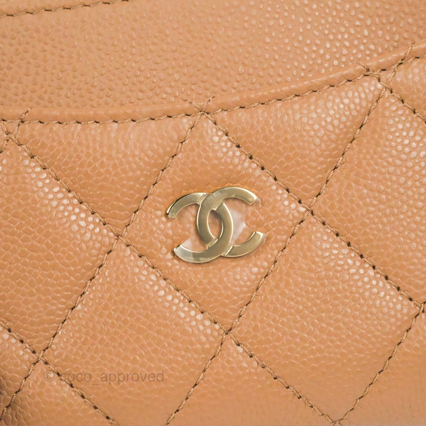 Chanel Quilted Zip Card Holder Dark Beige Caviar Gold Hardware 23S