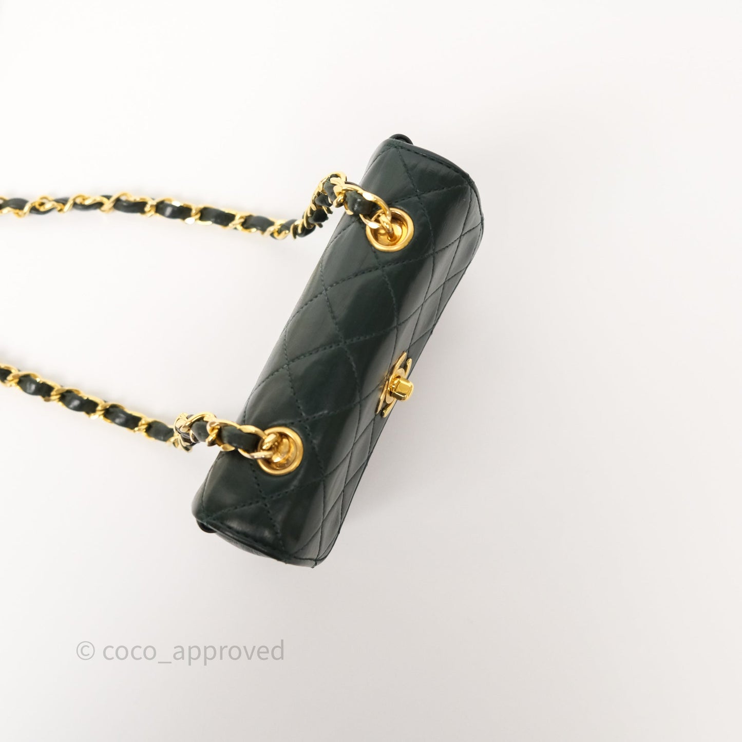 Chanel Vintage Mini Flap Bag Dark Green Lambskin Gold Hardware