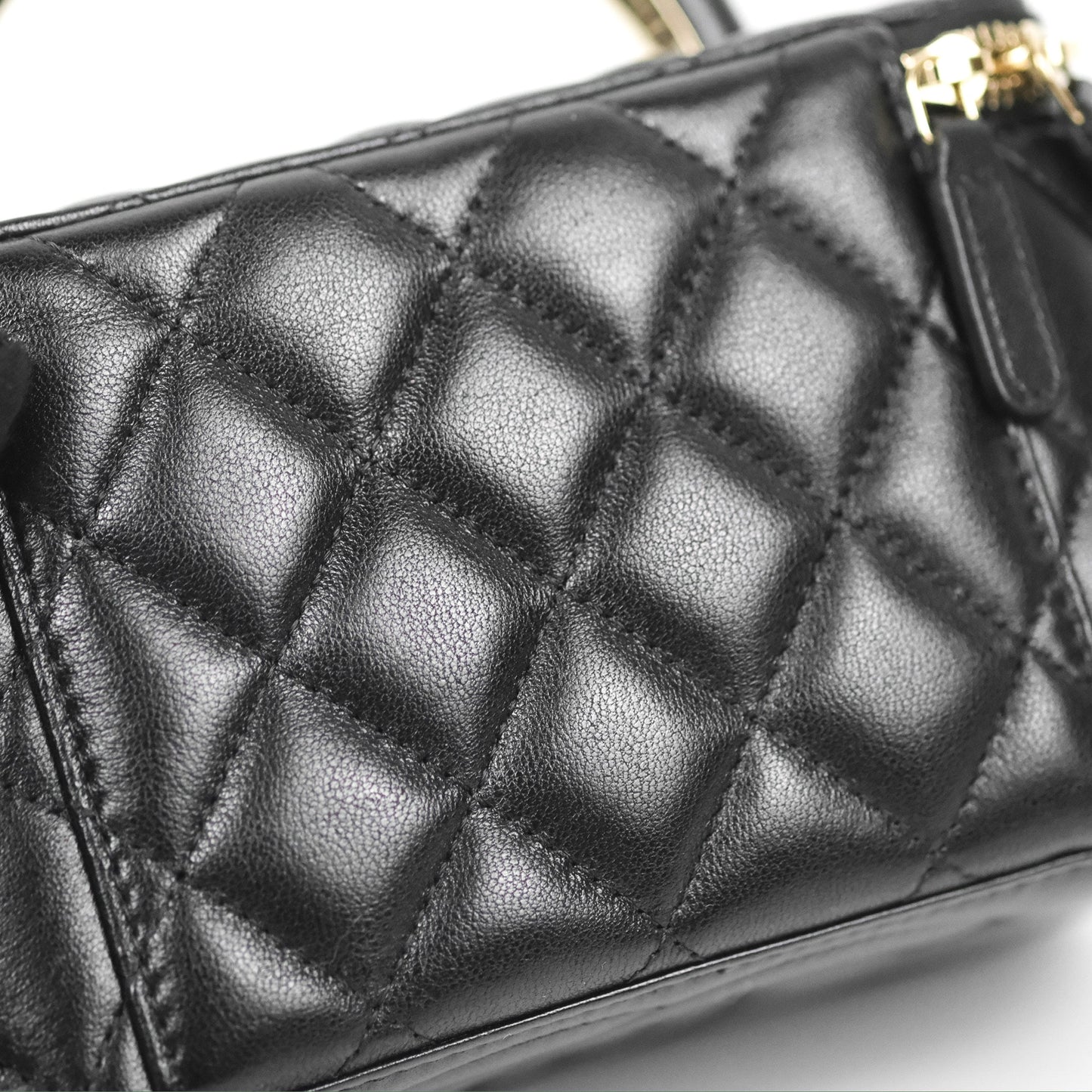 Chanel Vanity Rectangular Top Handle Black Lambskin Gold Hardware