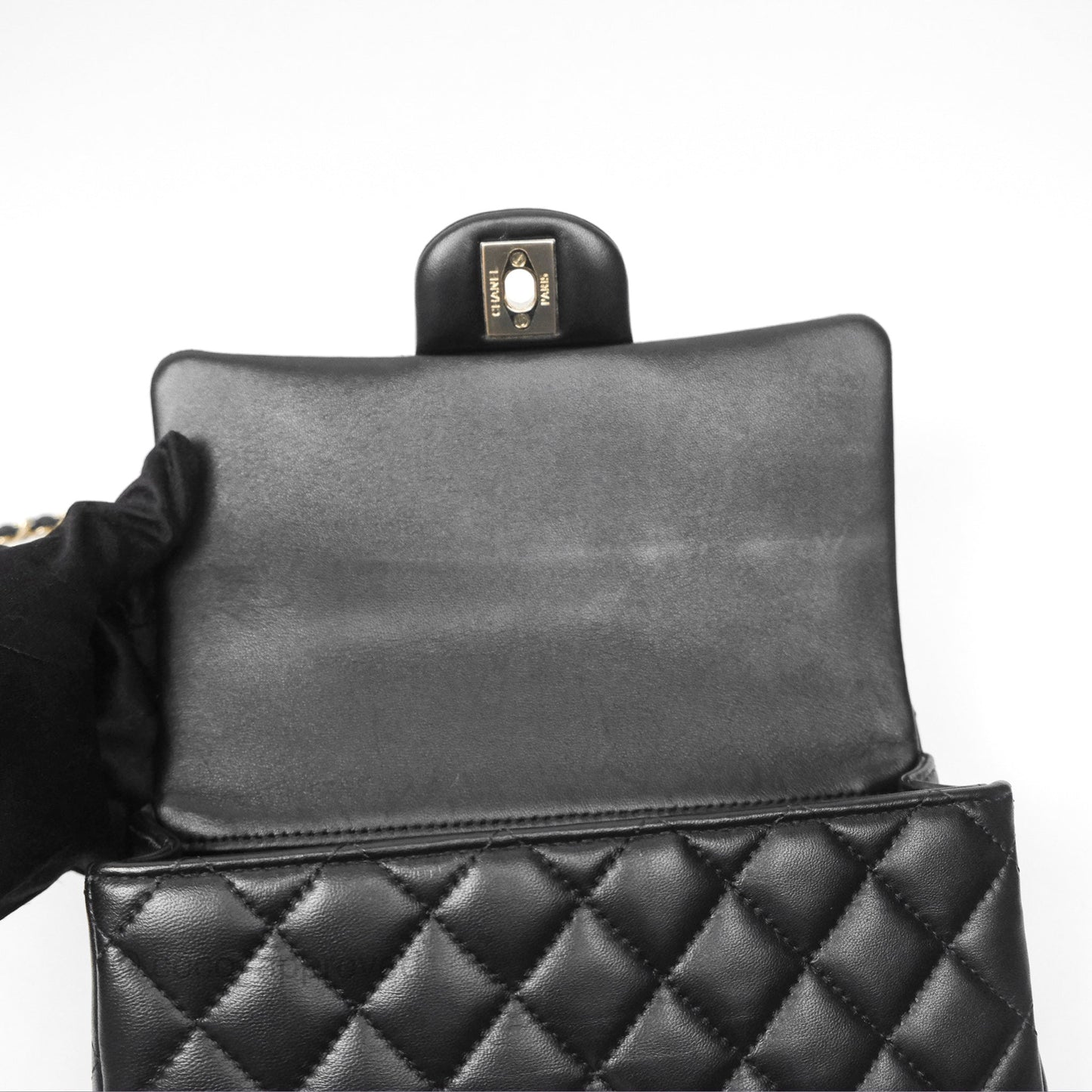Chanel Top Handle Mini Rectangular Flap Bag Black Lambskin Gold Hardware