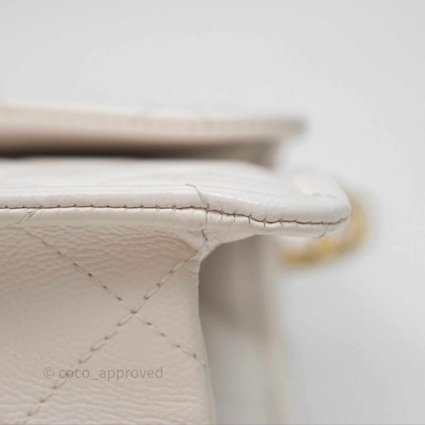 Chanel Large Quilted Sweet Classic Flap White Caviar Aged Gold Hardware