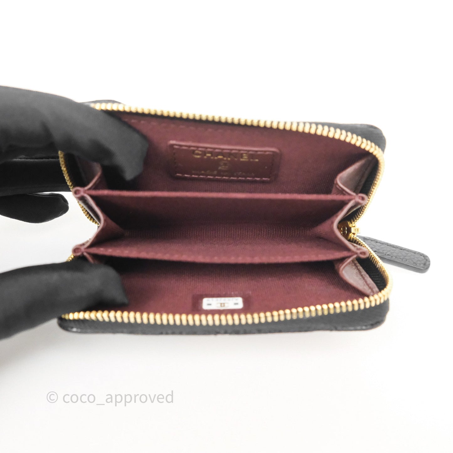 Chanel Classic Zipped Coin Purse Black Caviar Gold Hardware