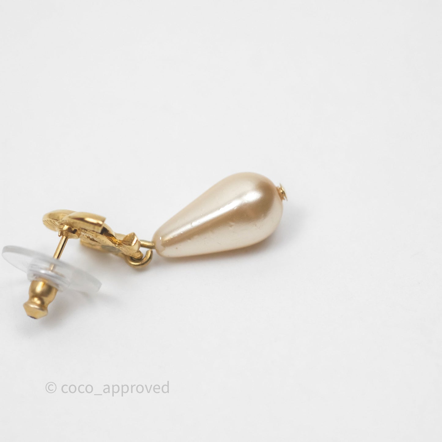 Chanel CC Drop Pearl Earrings Gold Tone 20A
