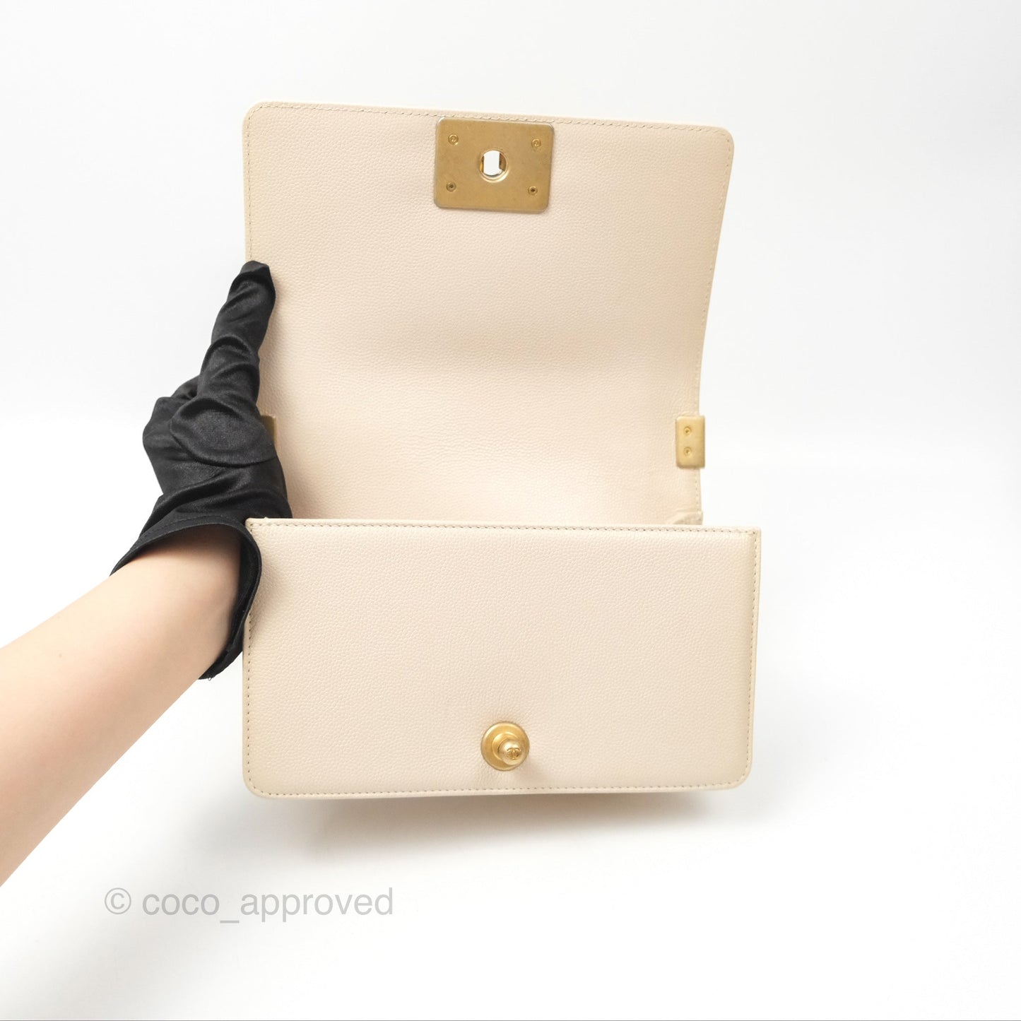 Chanel Chevron Small Boy Cream Ivory Caviar Aged Gold Hardware