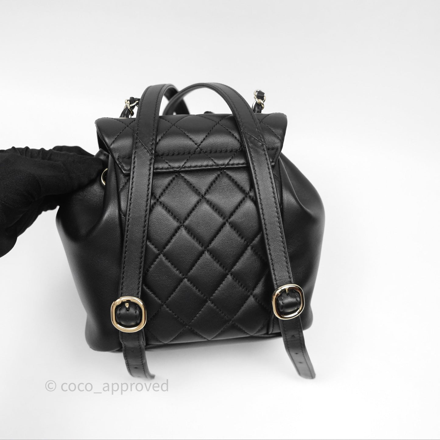 Chanel Small Duma Drawstring Backpack Black Lambskin Gold Hardware