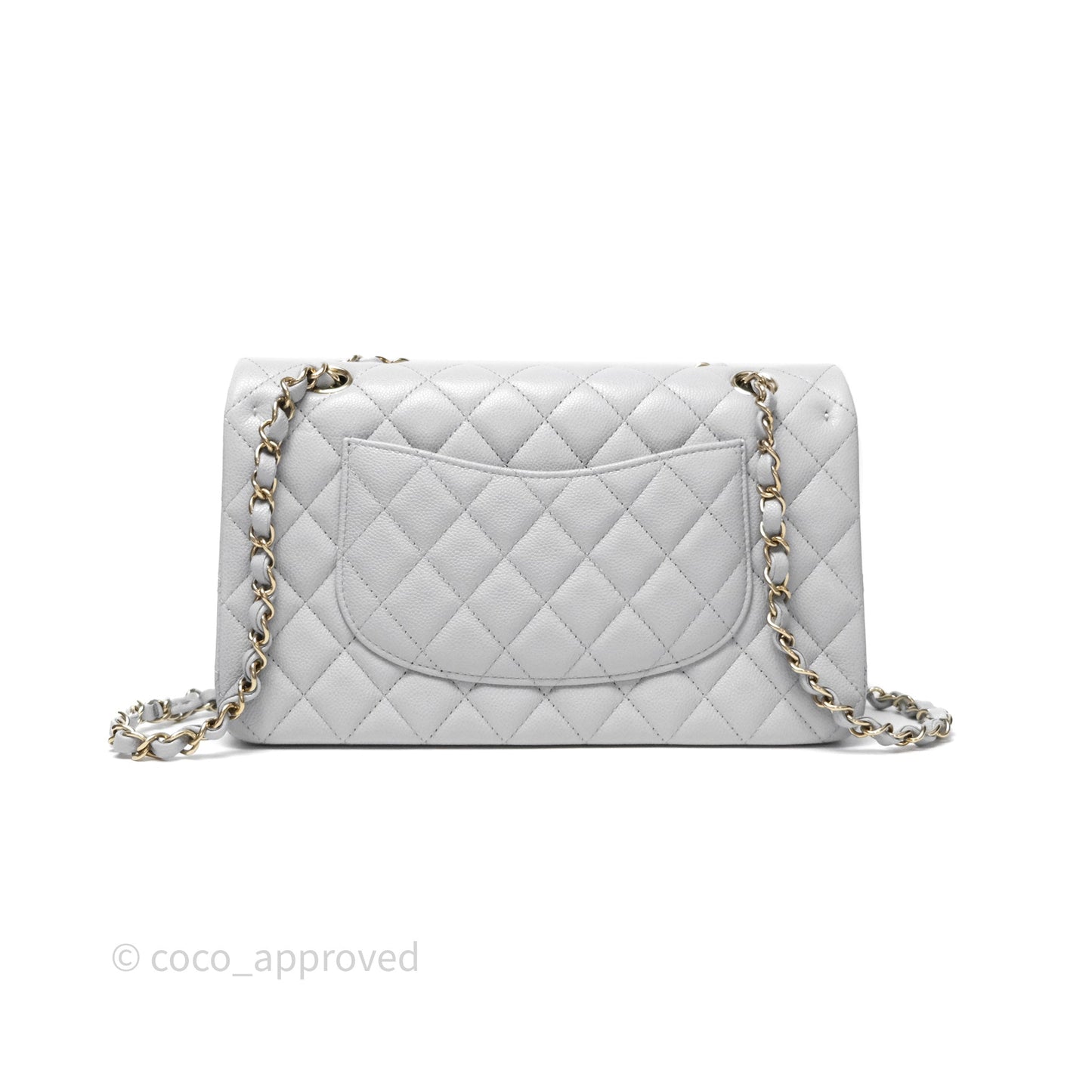 Chanel M/L Medium Classic Flap Quilted Grey Caviar Gold Hardware