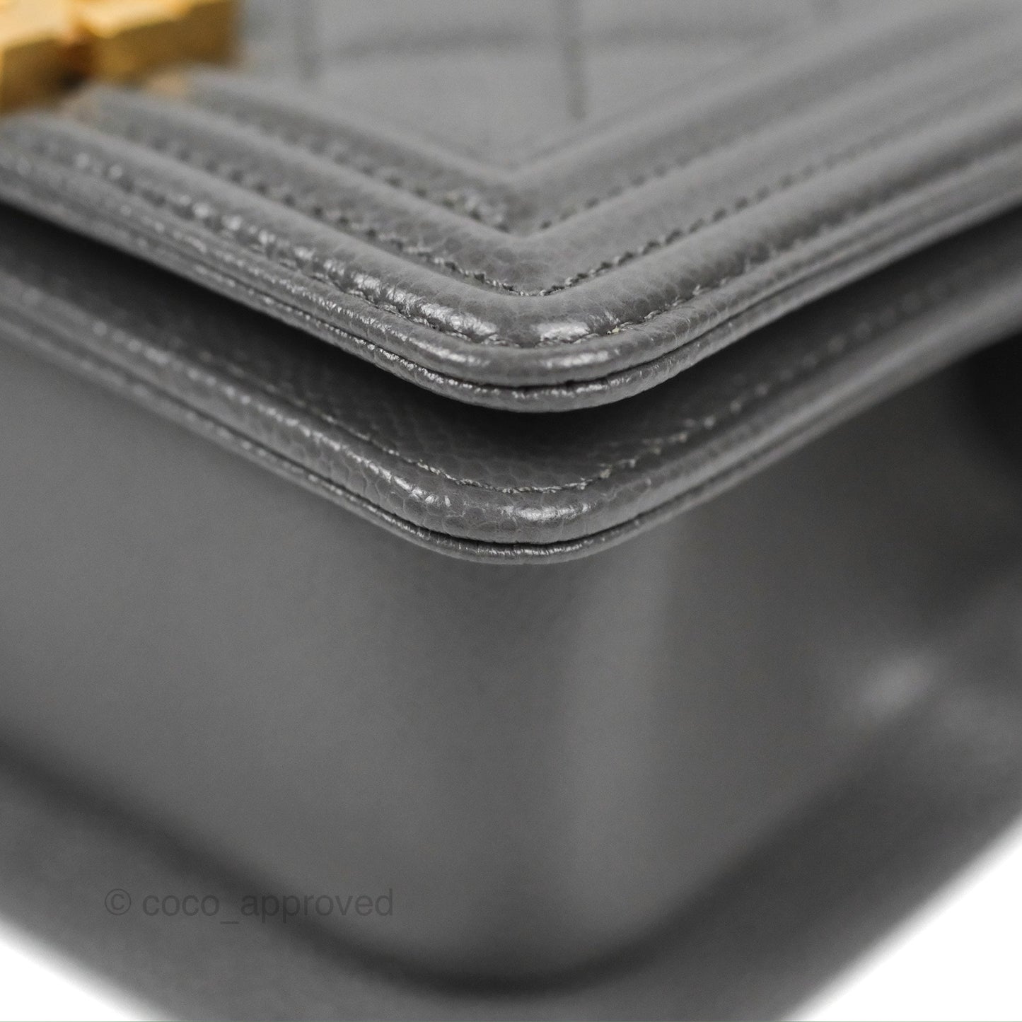 Chanel Mini Boy Dark Grey Caviar Aged Gold Hardware
