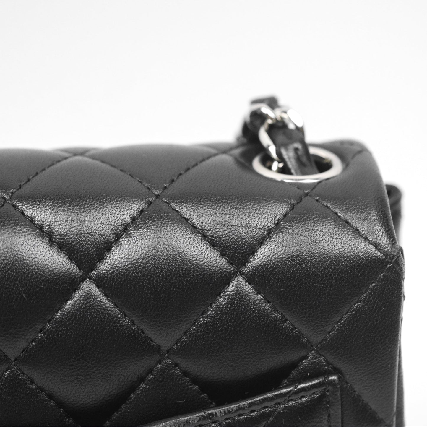 Chanel Mini Square Flap Quilted Black Lambskin Silver Hardware