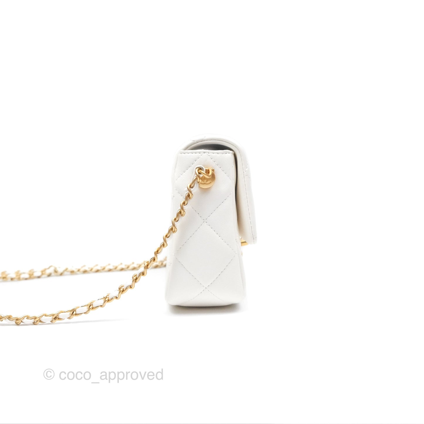 Chanel Quilted My Perfect Mini With Pearl White Lambskin Aged Gold Hardware 21K