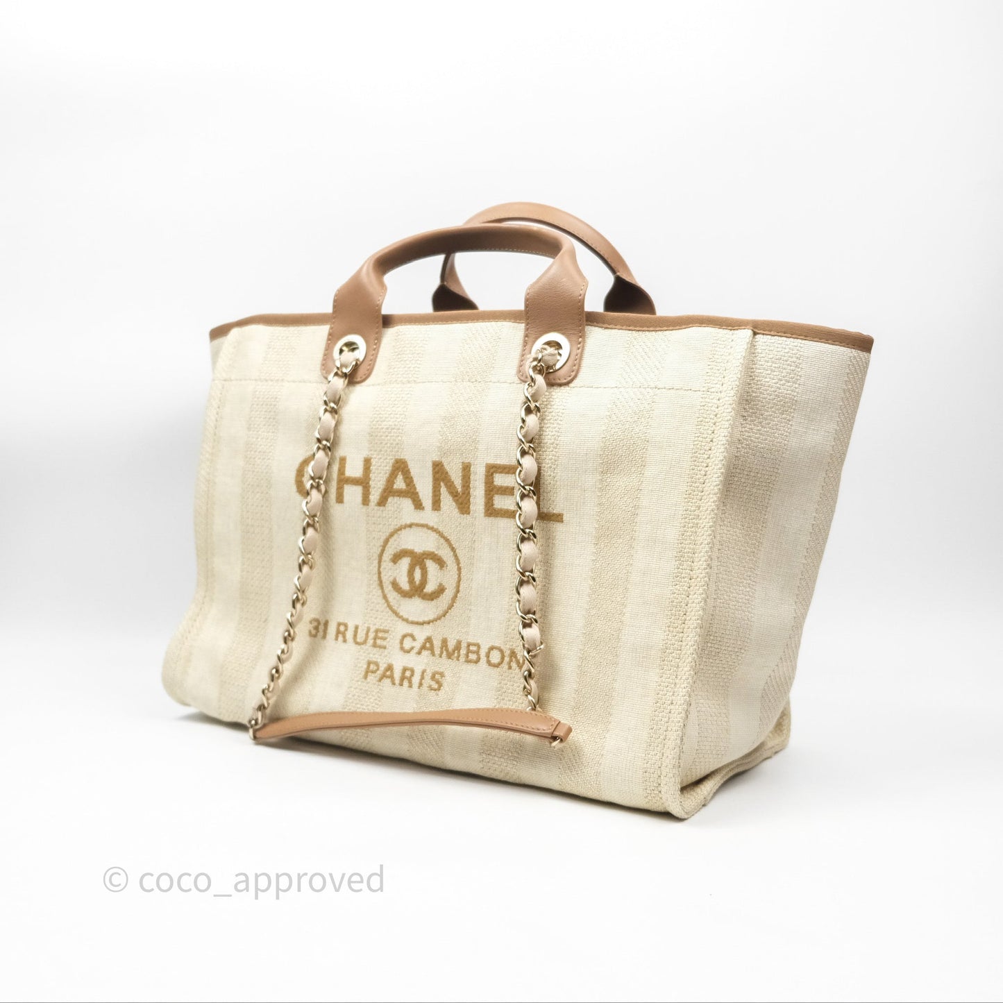 Chanel Large Deauville Beige Brown Tweed Gold Hardware