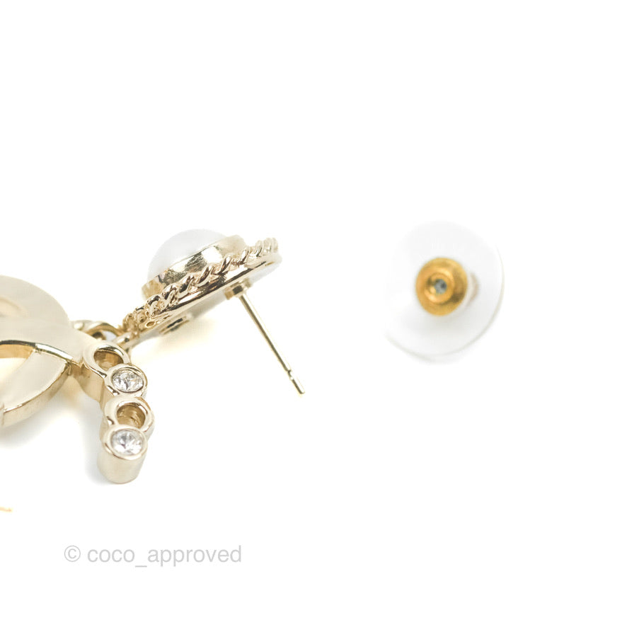Chanel CC Coco Round Pearl Drop Earrings Gold Tone 22P