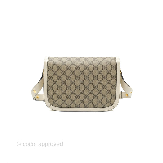Gucci Horsebit 1955 GG Supreme Canvas White Shoulder Bag Gold Hardware