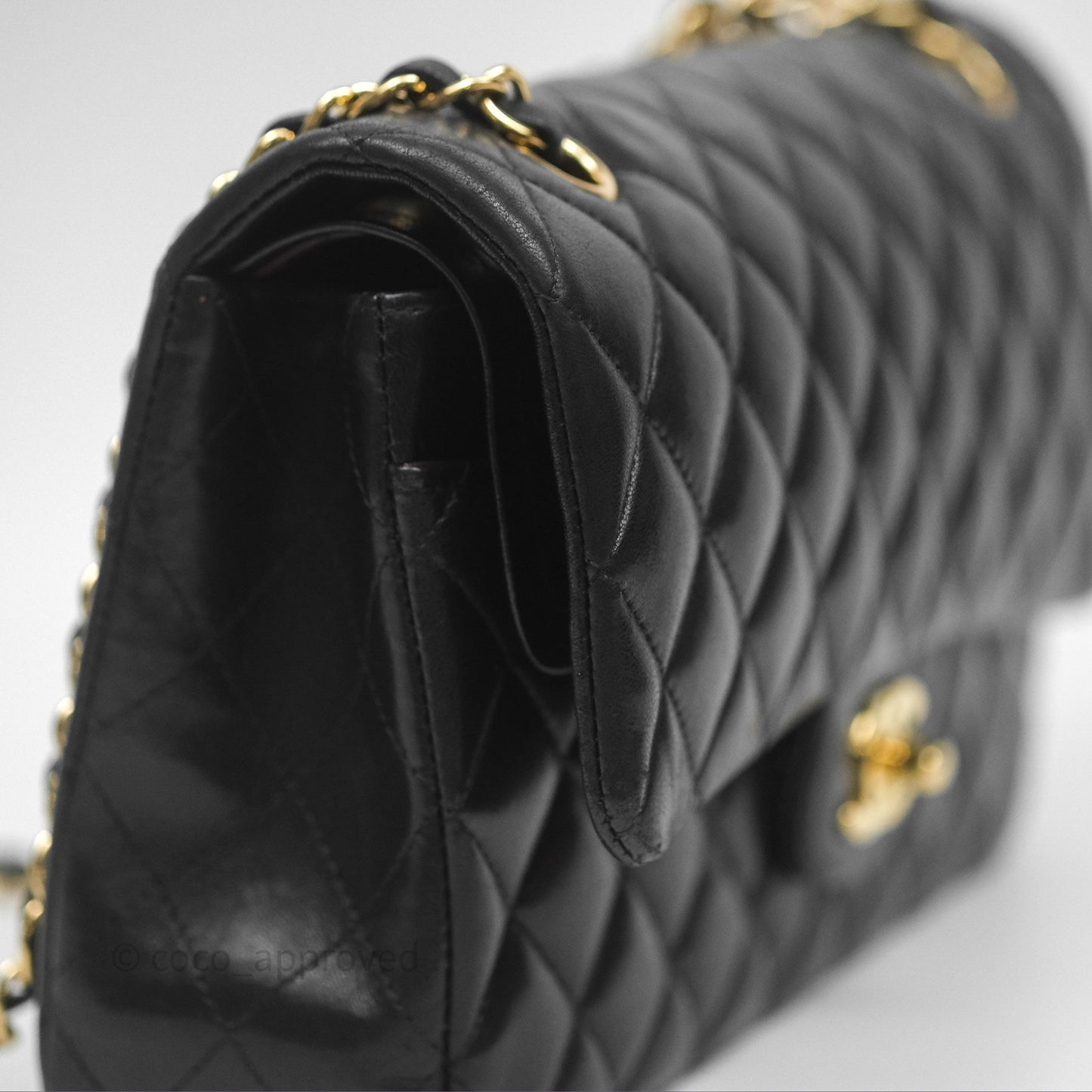 Chanel Classic M/L Medium Flap Quilted Black Lambskin Gold Hardware