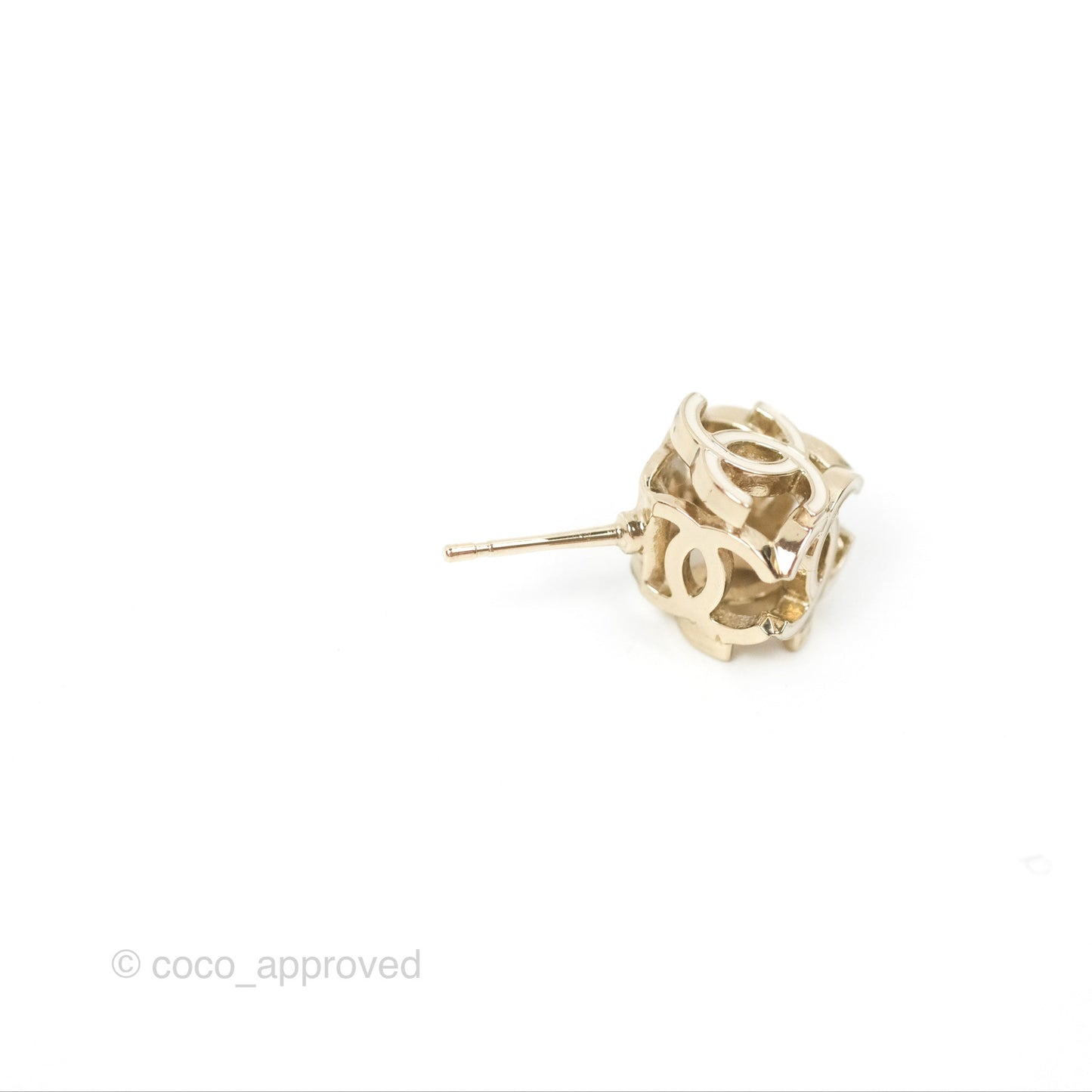 Chanel CC Gold/White Cube Earrings Gold Tone 22K