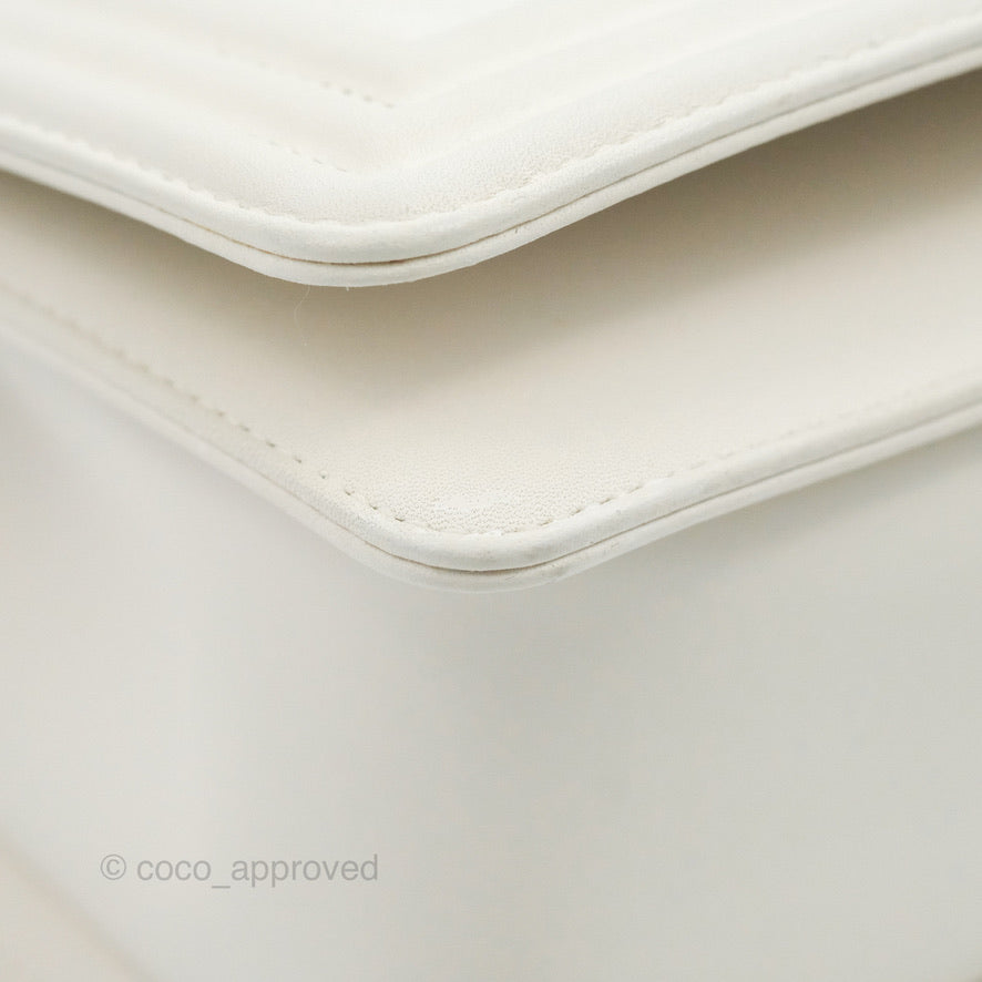 Chanel Medium Boy Bag White Calfskin Gold Hardware