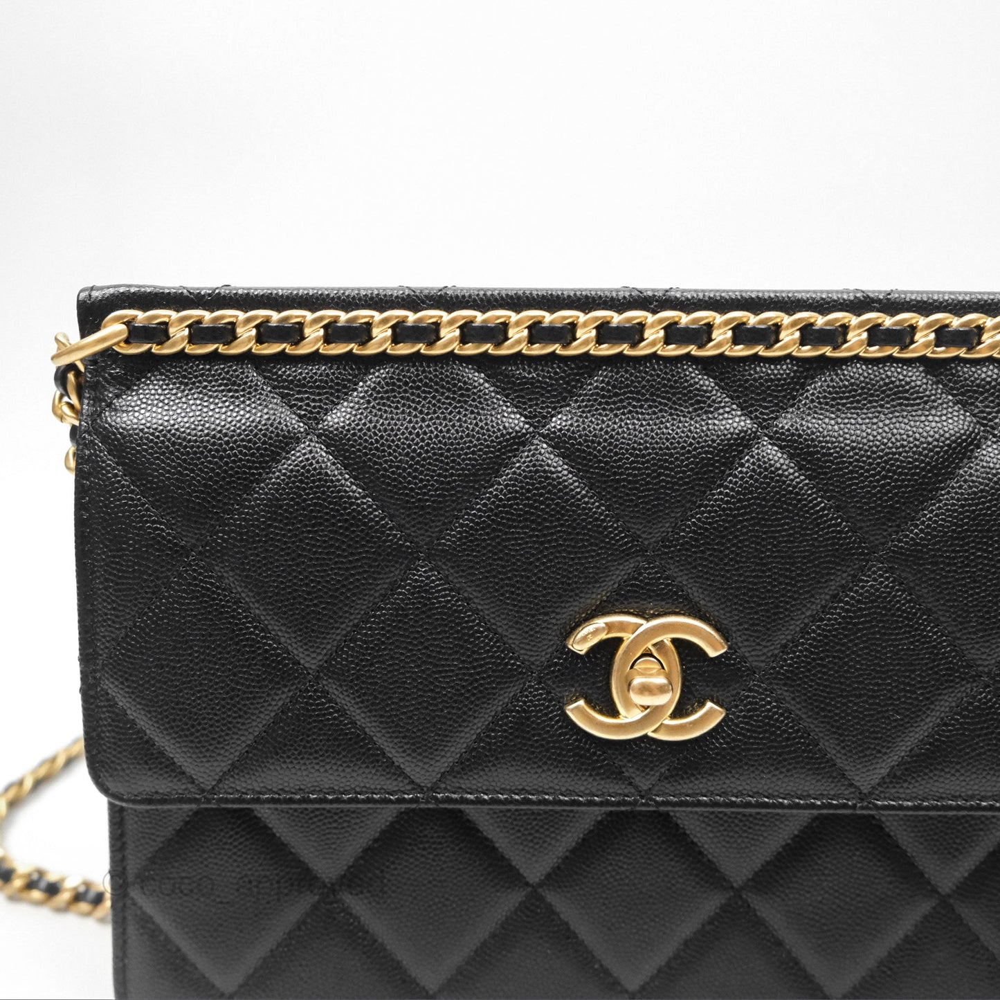 Chanel Chain Flap Bag Black Caviar Aged Gold Hardware 23A