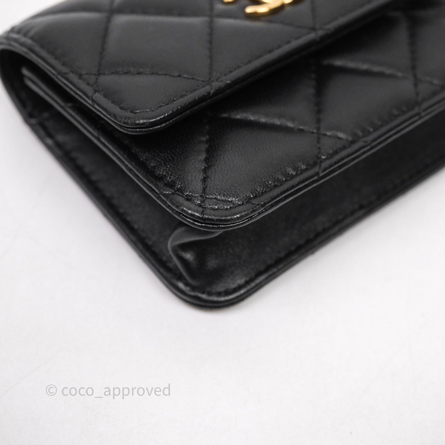 Chanel Jewel Hook Card Holder Black Lambskin Aged Gold Hardware
