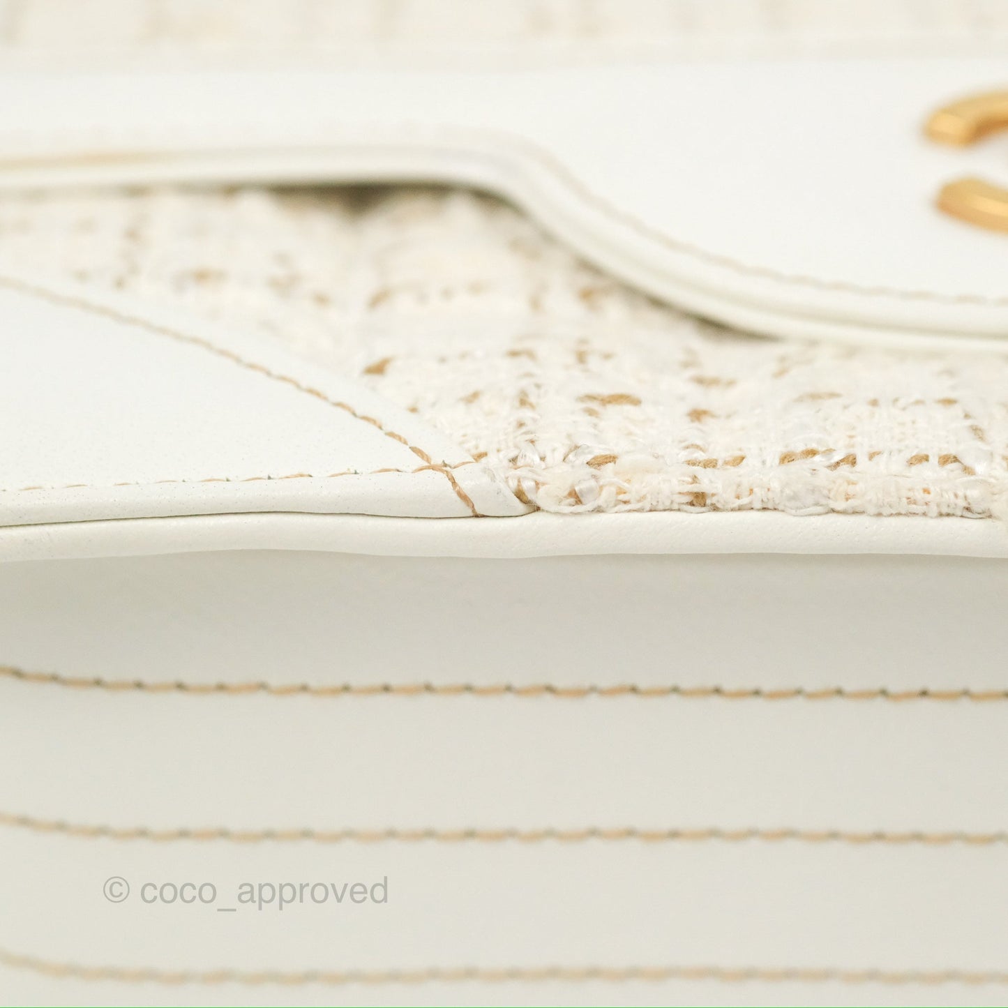 Chanel Small Tweed Flap Bag White Aged Gold Hardware