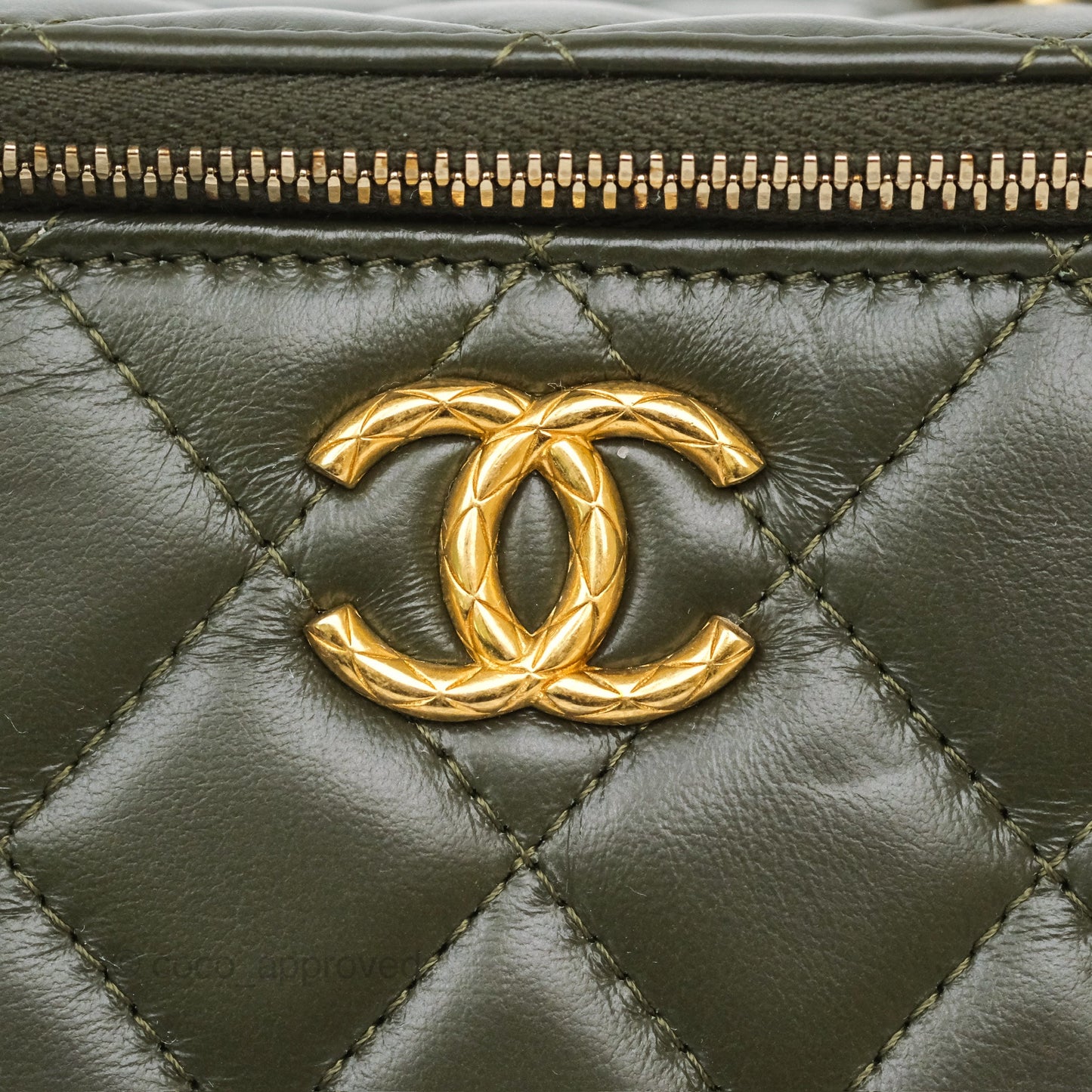Chanel All Slide Vanity with Adjustable Chain Dark Olive Green Lambskin Aged Gold Hardware