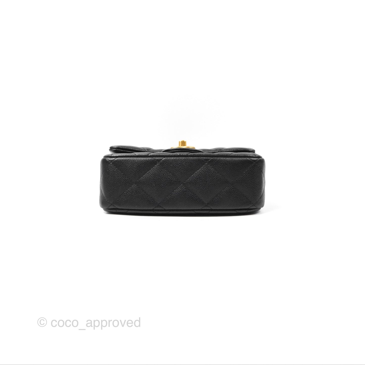 Chanel Mini Flap Bag Heart Adjustable Chain Black Caviar Aged Gold Hardware