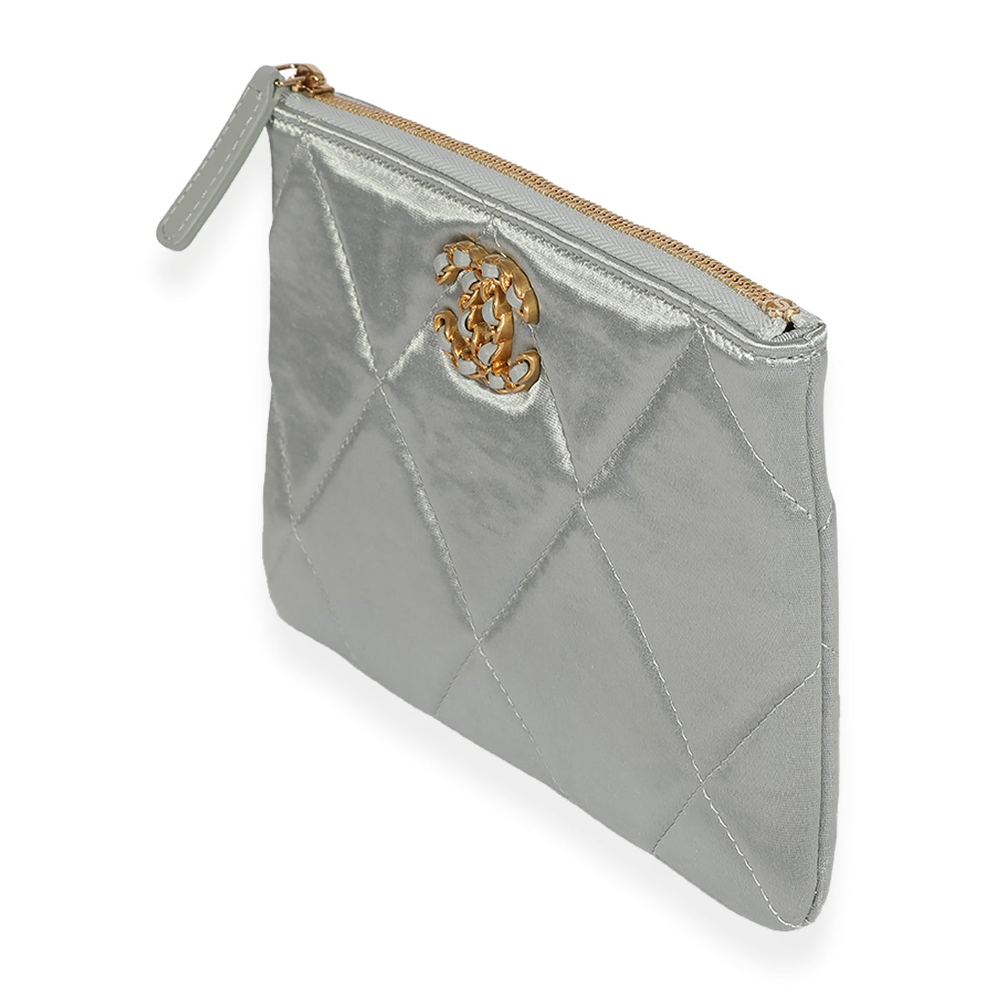 CHANEL Gray Quilted Satin 19 O-Case