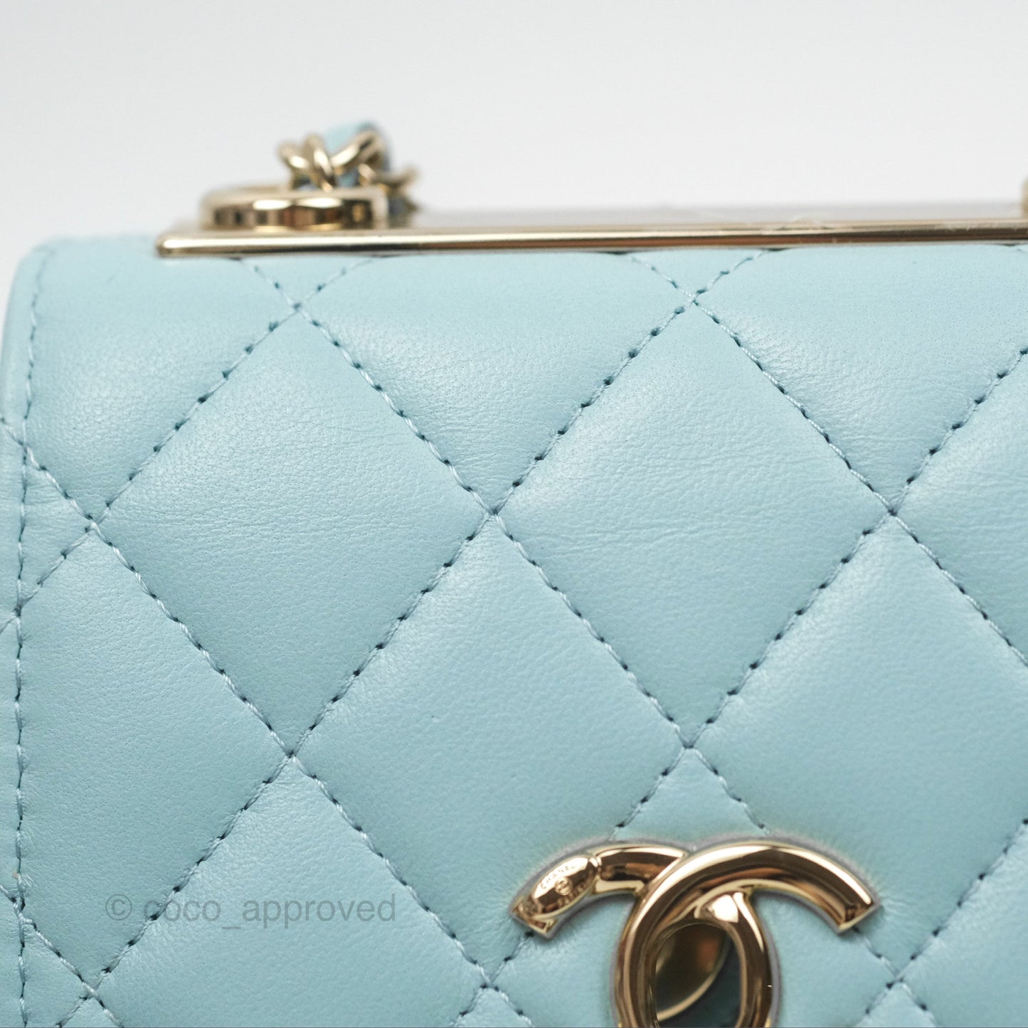 Chanel Mini Quilted Trendy CC Clutch With Chain Tiffany Blue Lambskin Gold Hardware