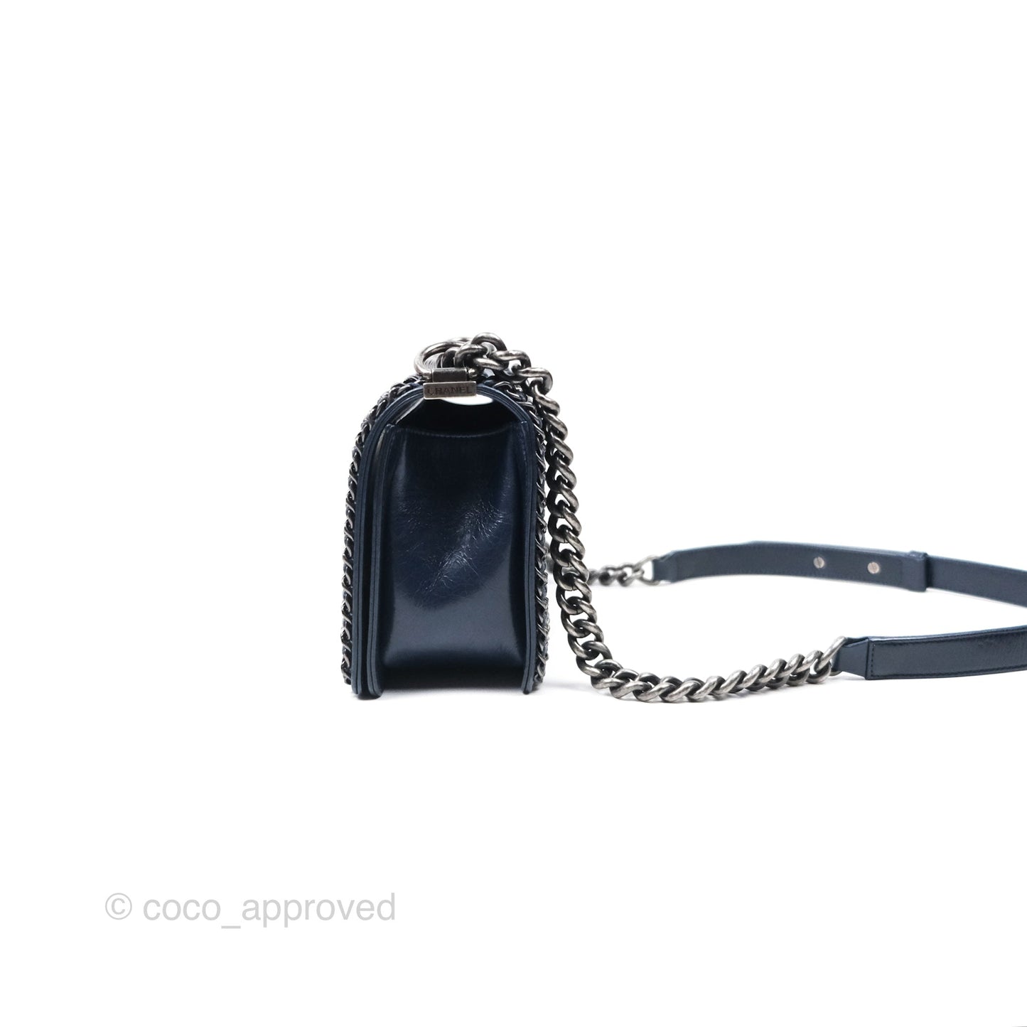 Chanel Medium Chain Edge Boy Quilted Navy Aged Glazed Calfskin Ruthenium Hardware