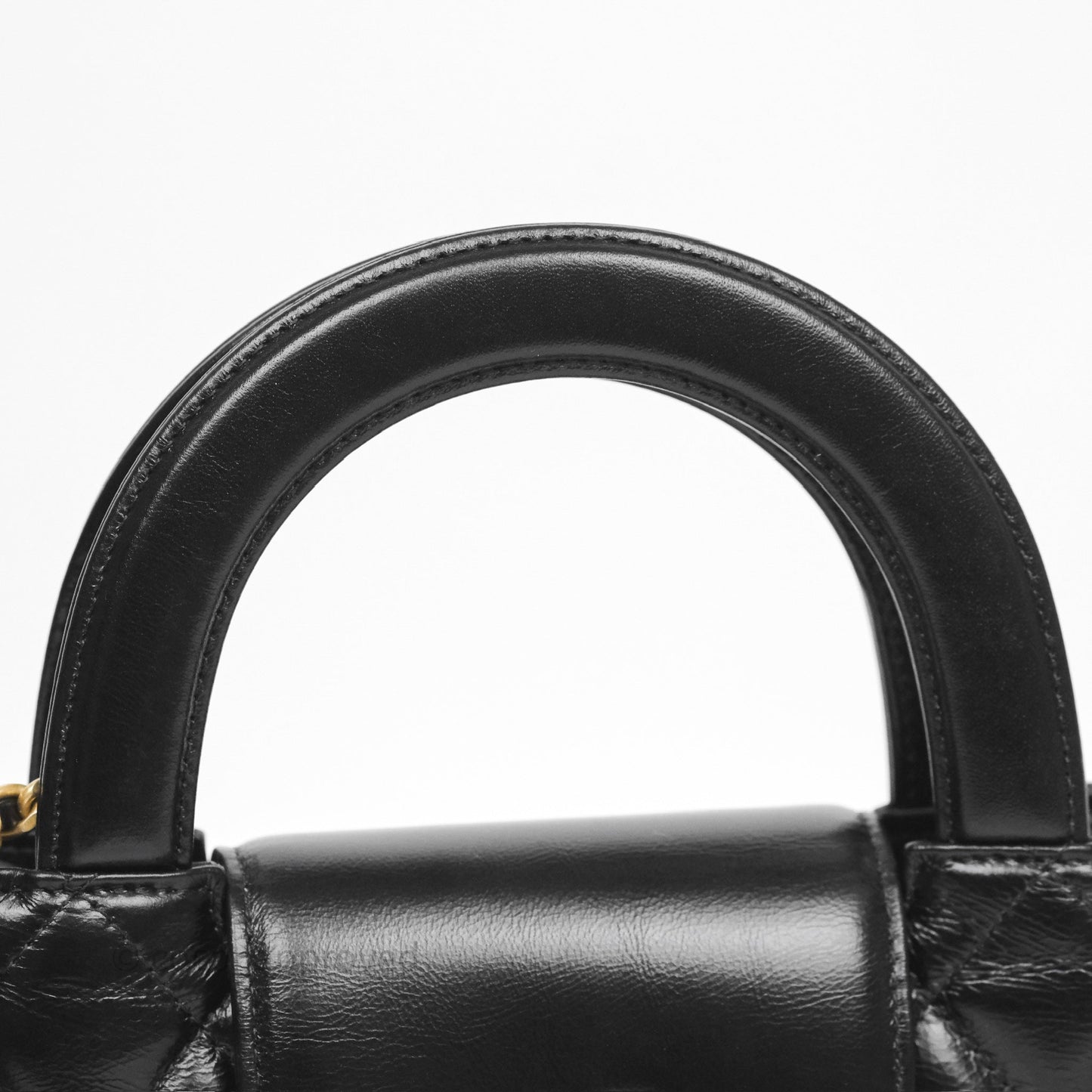 Chanel Kelly Bag Quilted Black Shiny Crumpled Calfskin Aged Gold Hardware