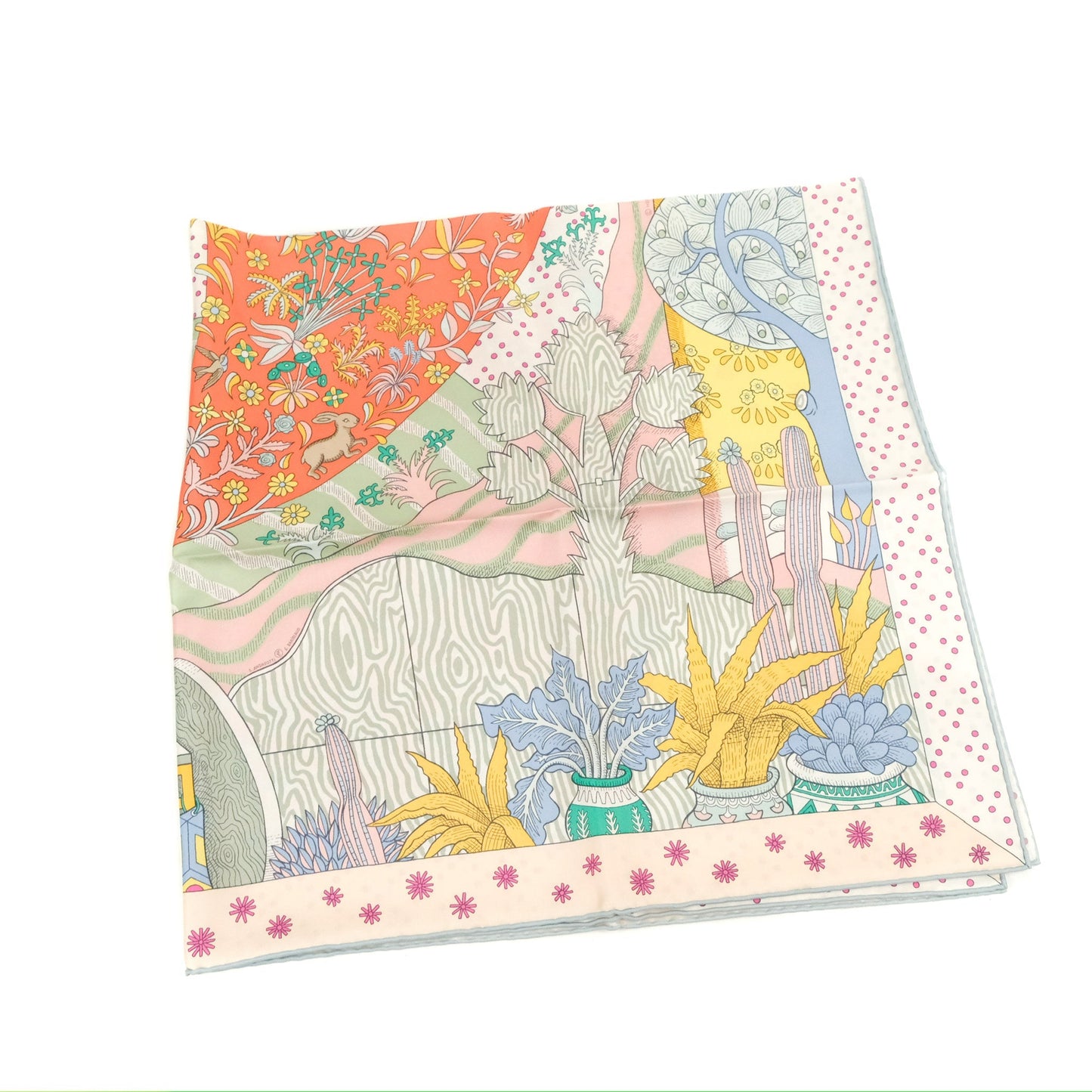 Hermes Silk Le Premier Chant Scarf 90 Abricot/ Ciel /Vert