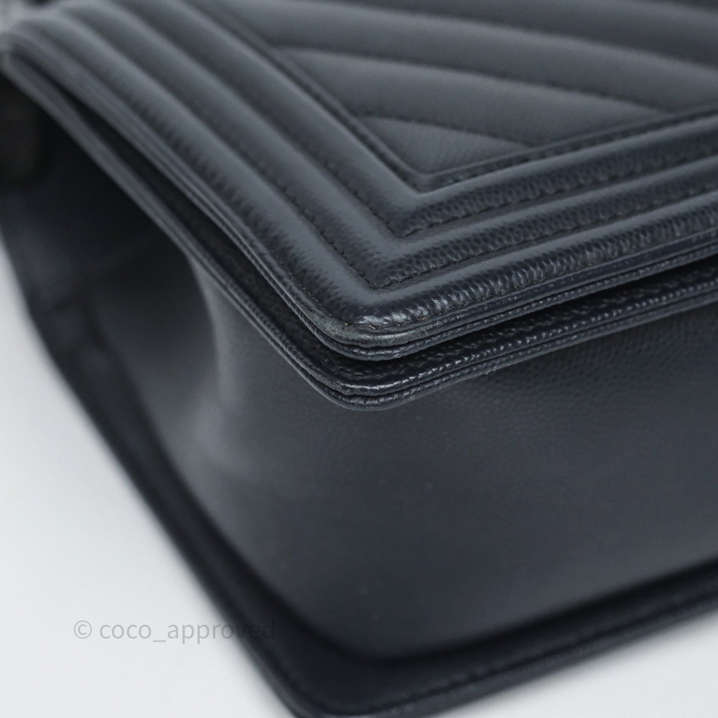 Chanel Medium Boy Chevron Dark Navy Caviar Silver Hardware