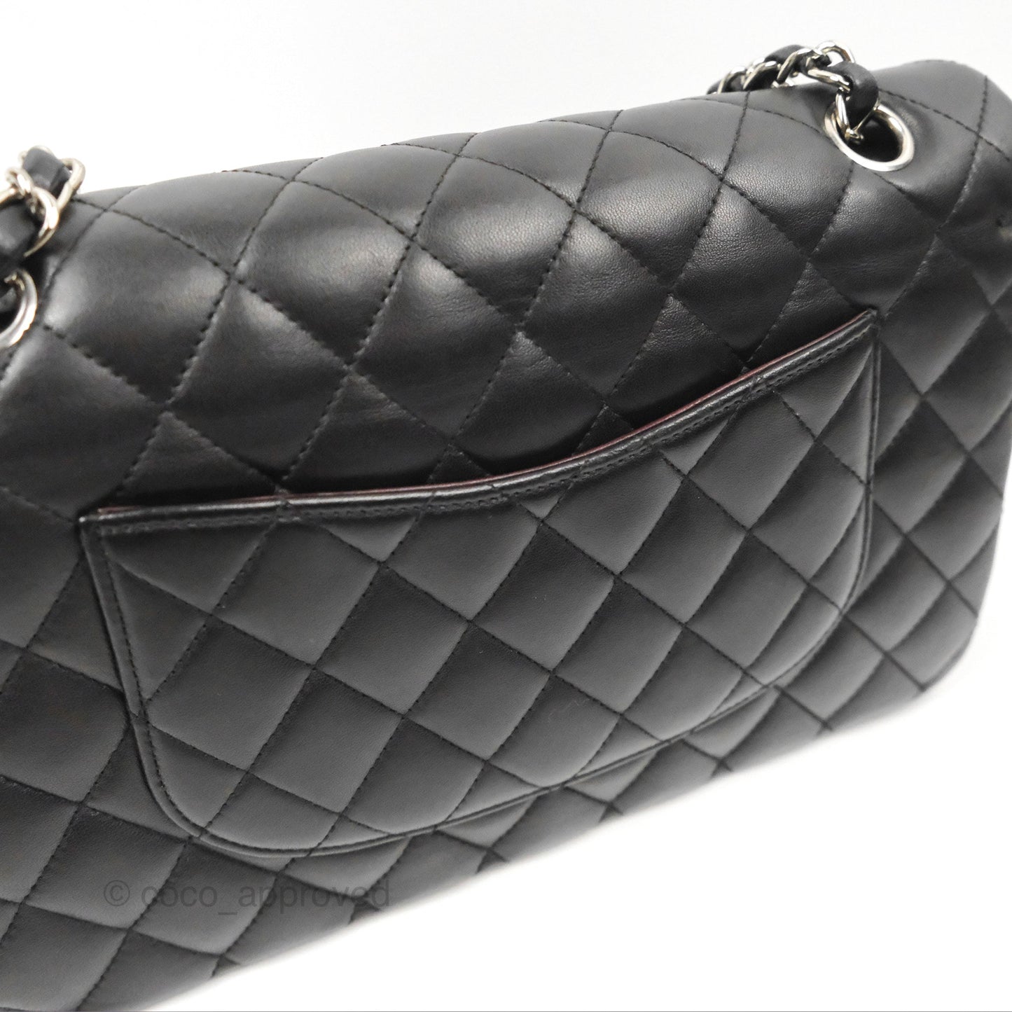 Chanel Classic M/L Medium Flap Quilted Black Lambskin Silver Hardware