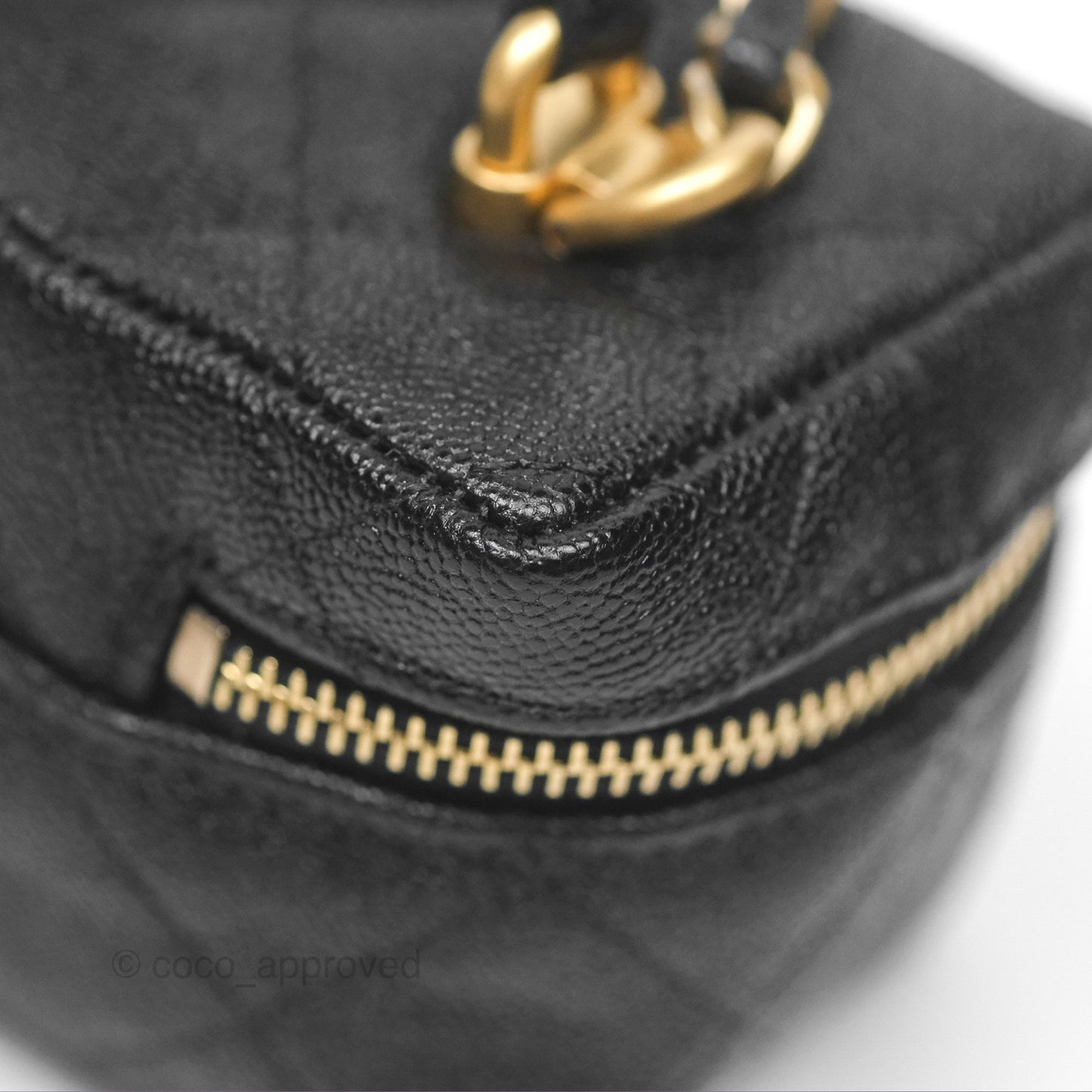 Chanel Quilted Mini Top Handle Vanity With Chain Black Caviar Aged Gold Hardware