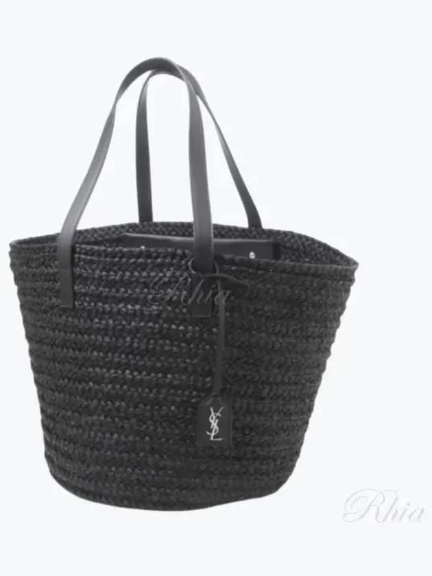 Luxury Saint Laurent Raffia Pannier Tote Bag Black