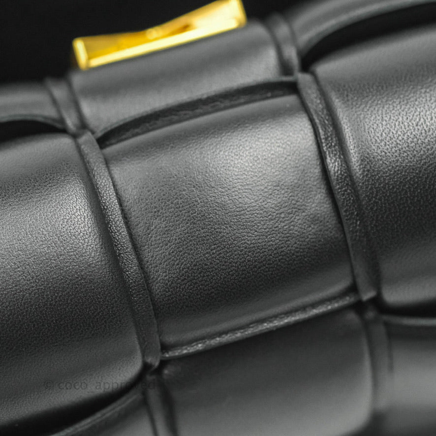 Bottega Veneta Padded Cassette Shoulder Bag Intrecciato Black Lambskin Gold Hardware