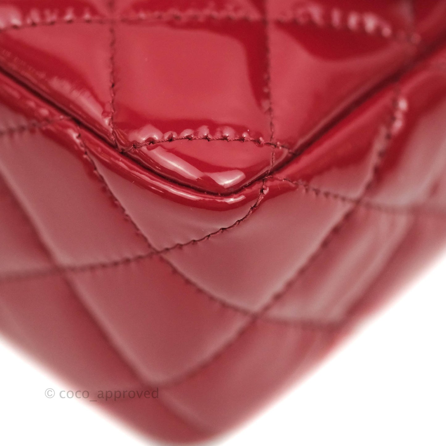Chanel Quilted Mini Rectangular Flap Red Patent Gun Metal