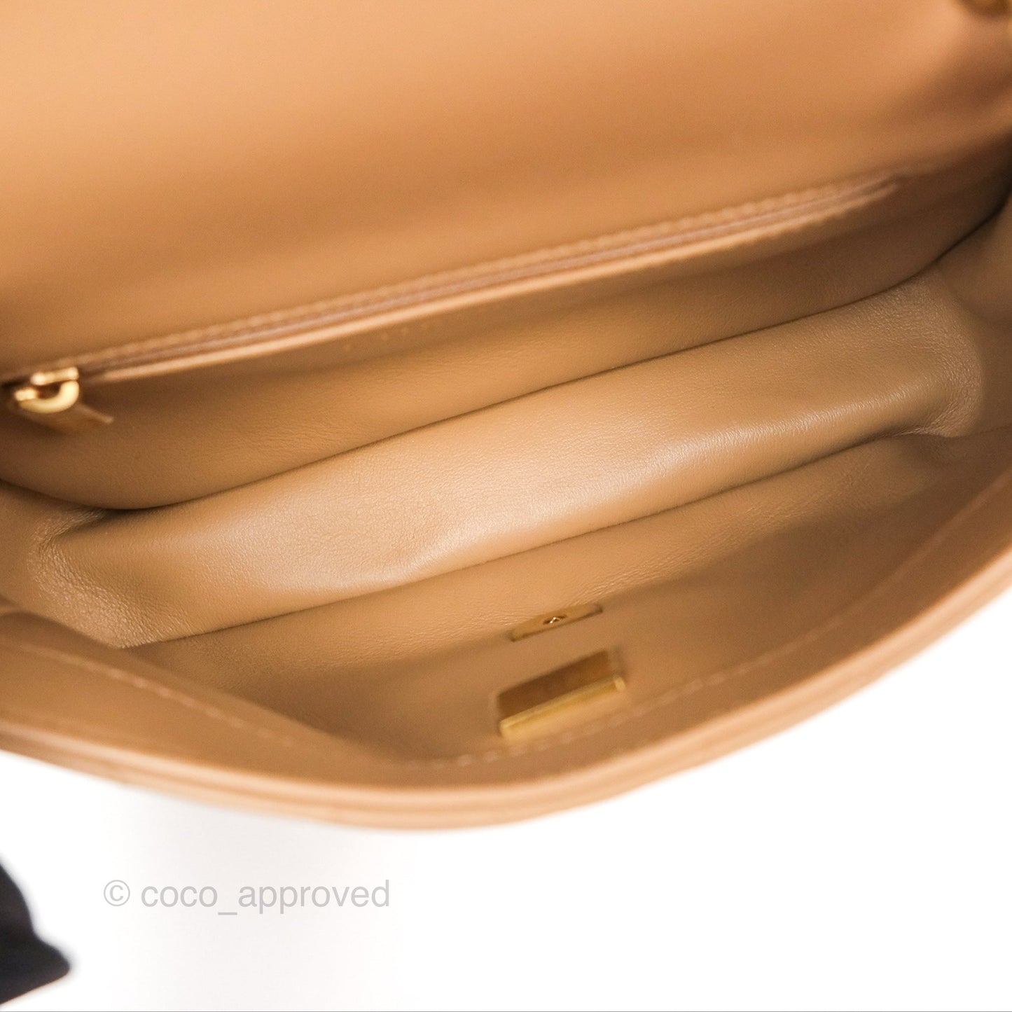 Chanel Mini Flap Bag With Heart CC Charm Beige Lambskin Aged Gold Hardware 22B