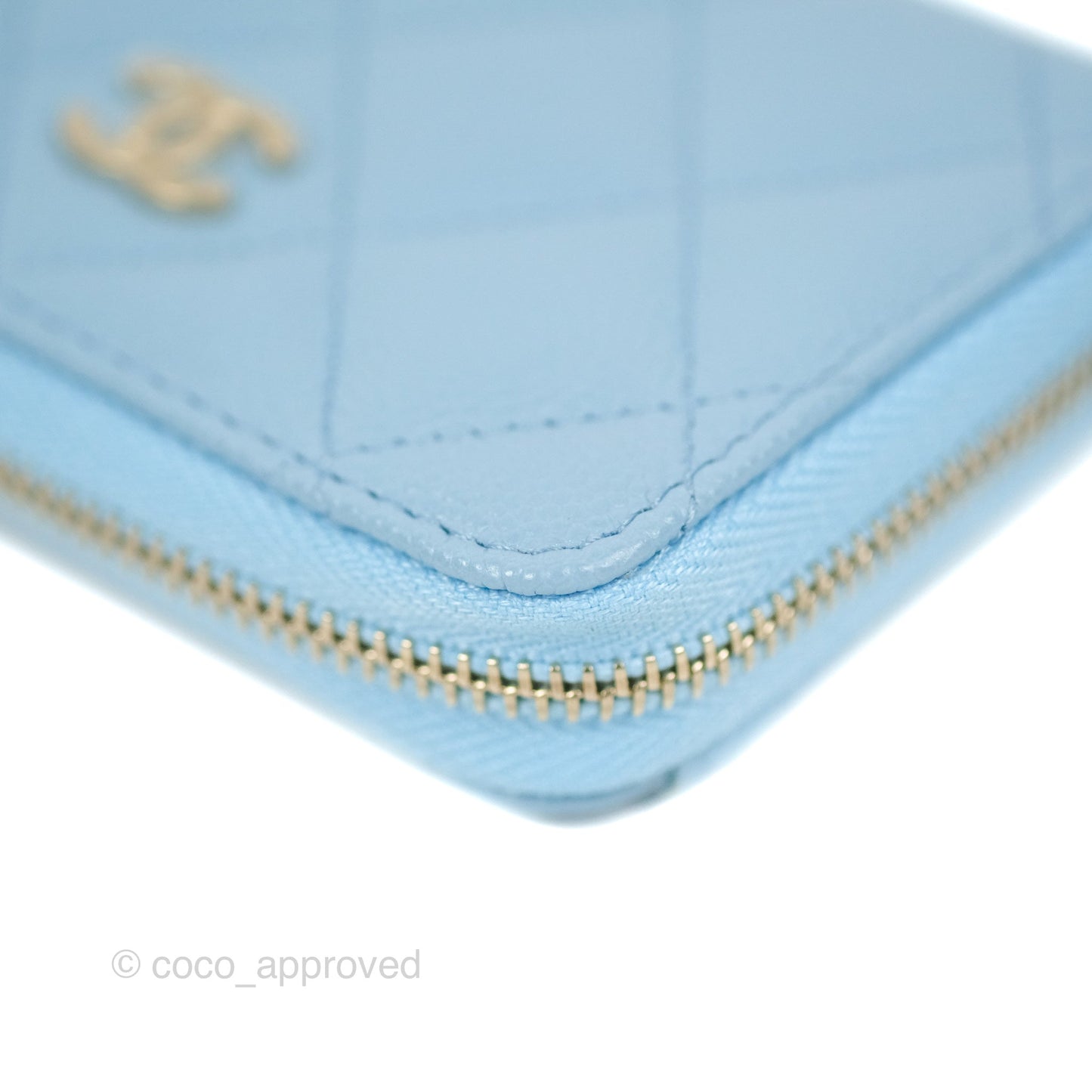 Chanel Classic Zipped Coin Purse Quilted Blue Caviar Gold Hardware