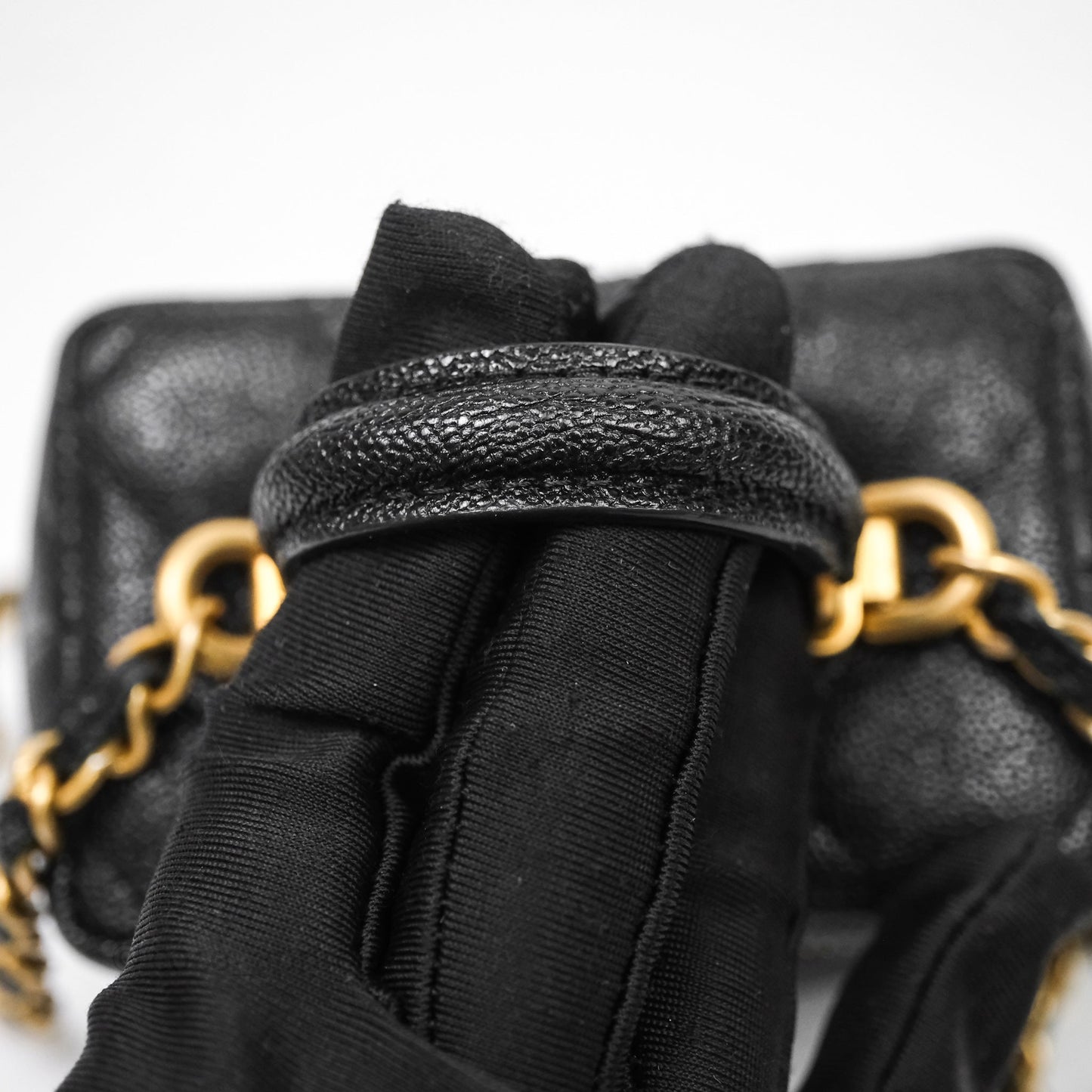 Chanel Quilted Mini Top Handle Vanity With Chain Black Caviar Aged Gold Hardware