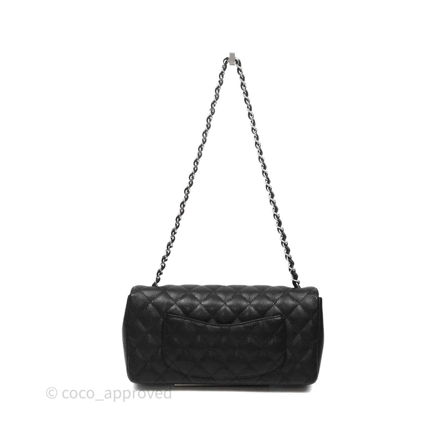 Chanel East West Flap Bag Black Caviar Silver Hardware