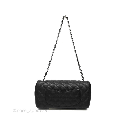 Chanel East West Flap Bag Black Caviar Silver Hardware