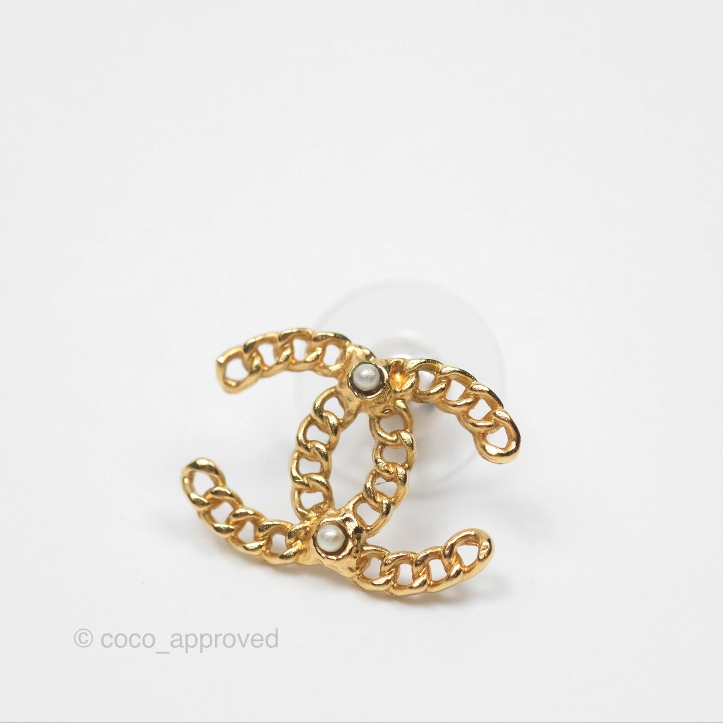 Chanel Pearl CC Earrings Gold Tone 18K