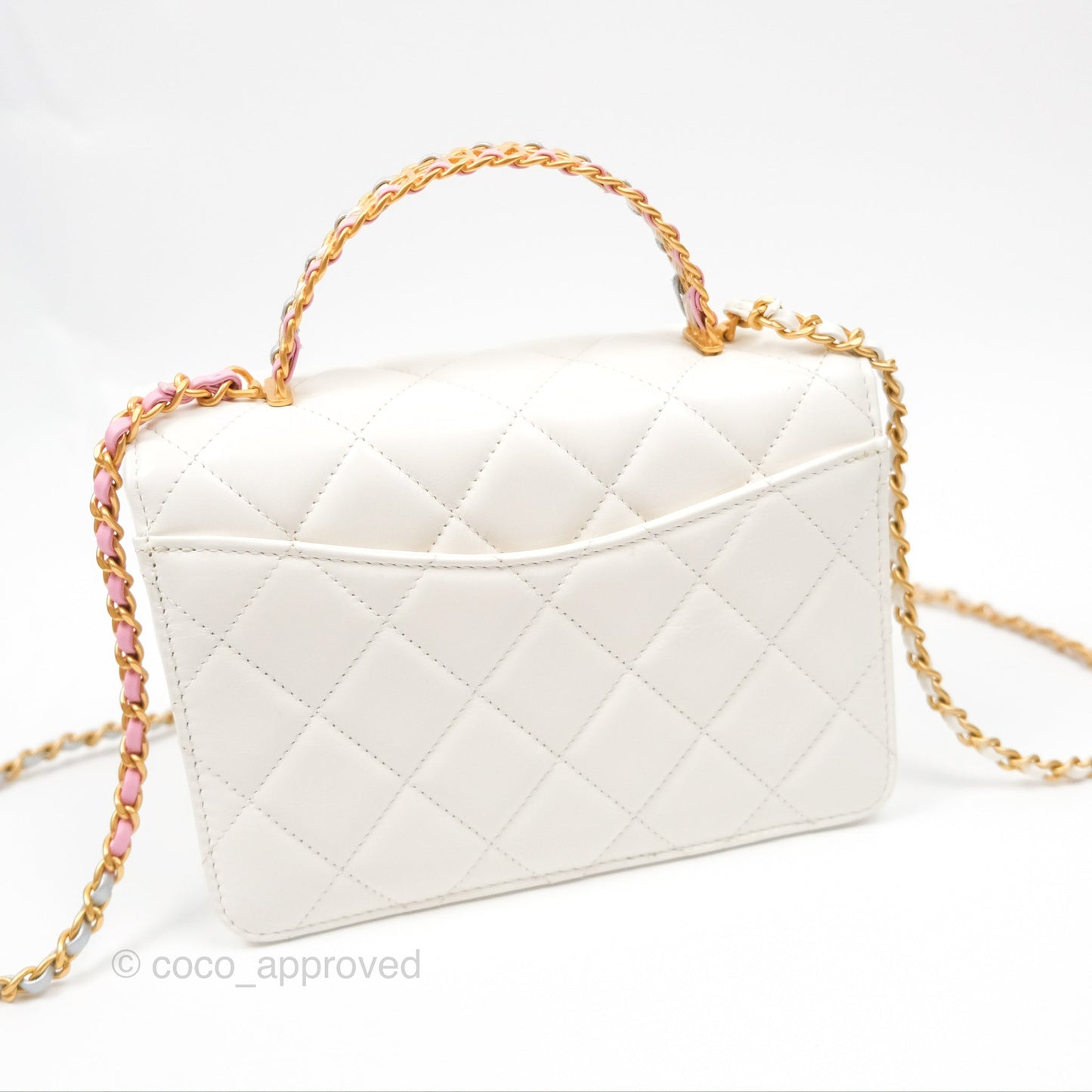 Chanel Rainbow Top Handle Flap Bag White Glazed Lambskin 23P