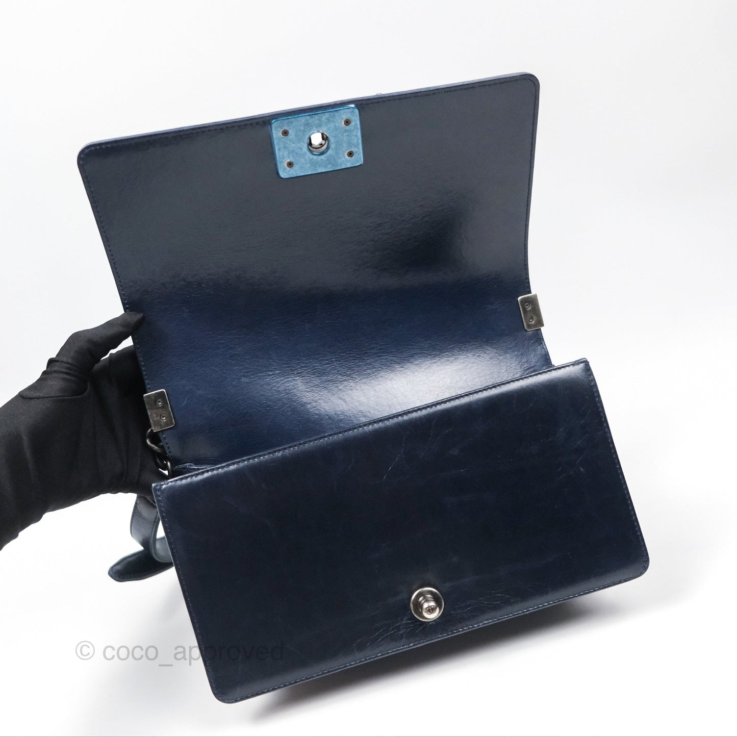 Chanel Medium Chain Edge Boy Quilted Navy Aged Glazed Calfskin Ruthenium Hardware