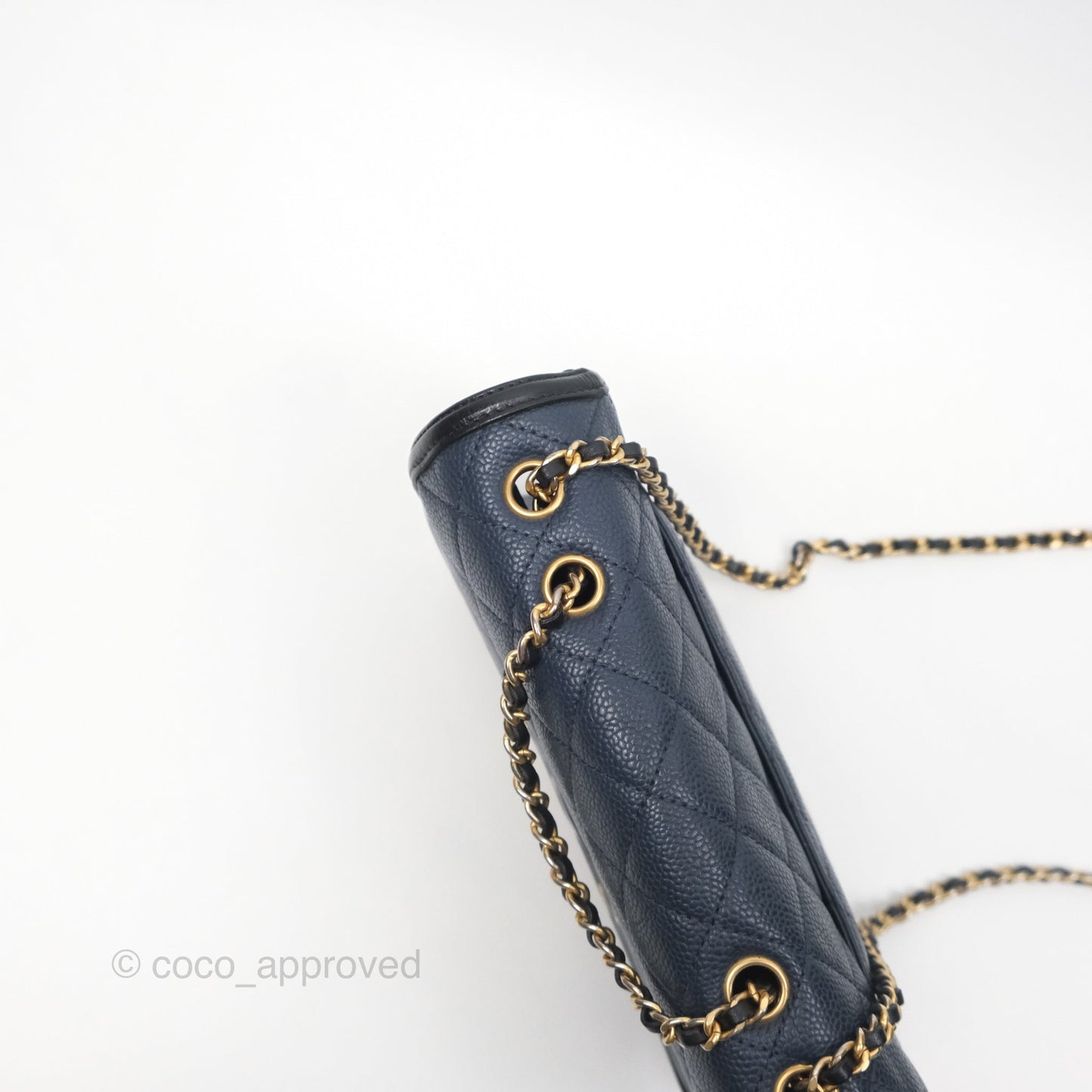 Chanel Small CC Filigree Flap Quilted Navy Black Caviar Aged Gold Hardware
