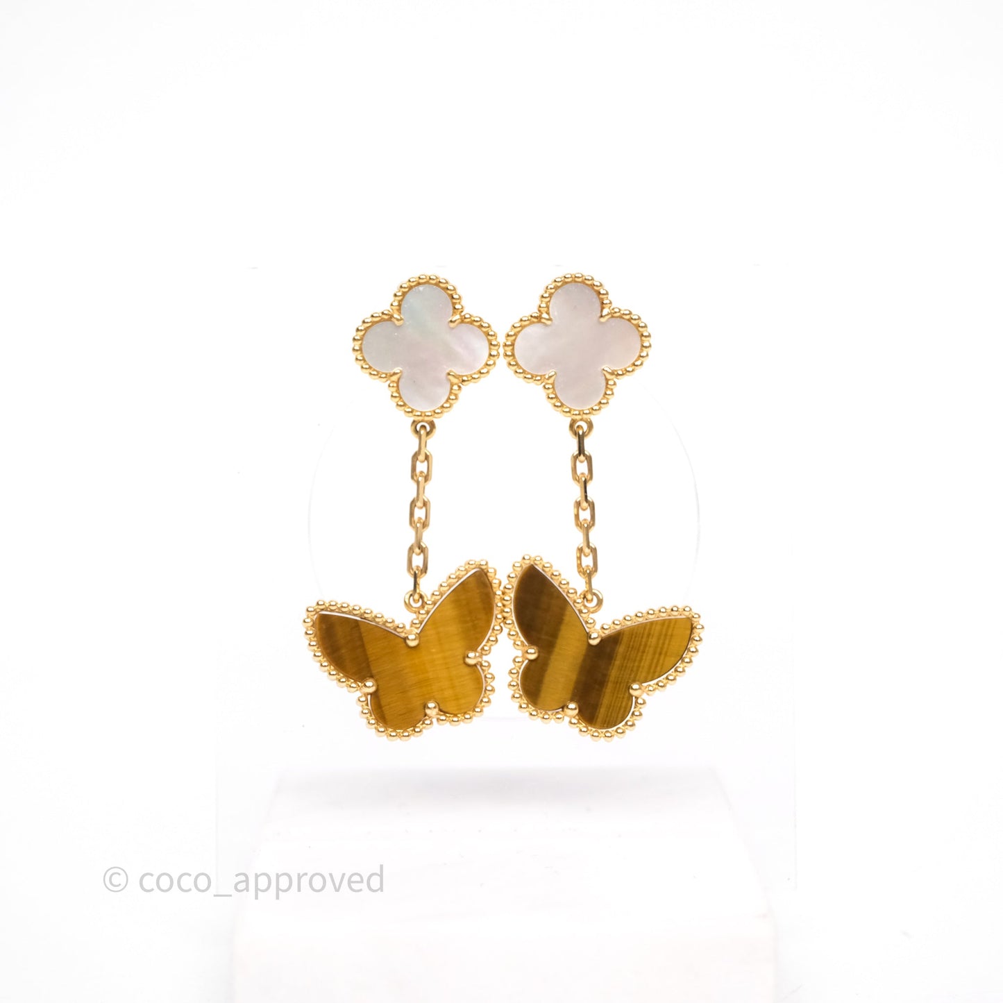 Van Cleef & Arpels Lucky Alhambra 2-Motif Earrings White Mother-of-pearl Yellow Gold