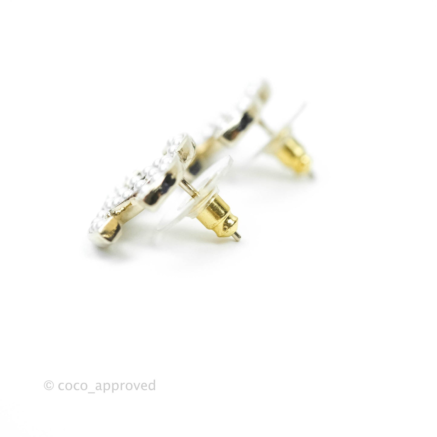 Chanel CC Pearl Earrings Gold Tone 21P