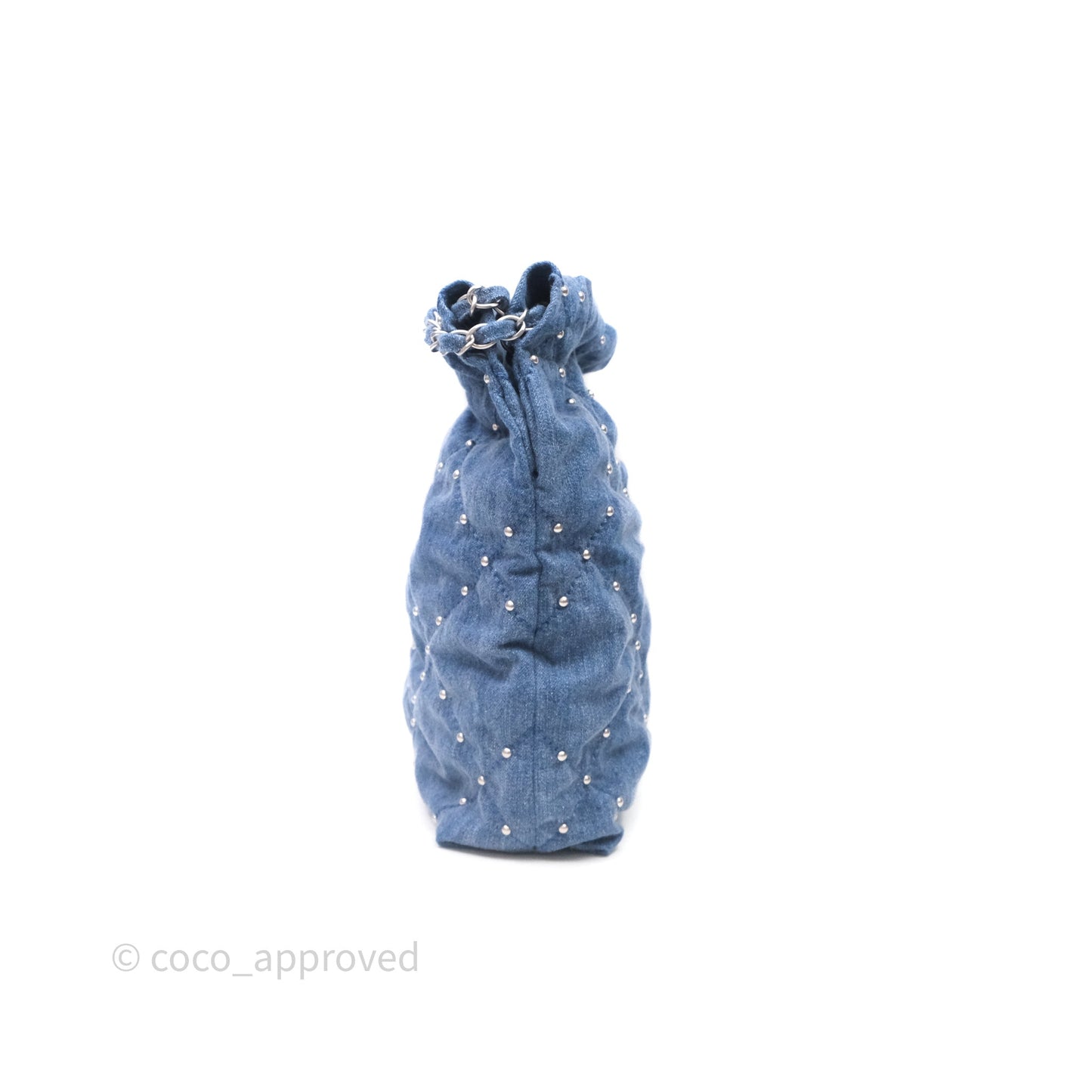 Chanel 22 Small Pearl Studded Denim Silver Hardware