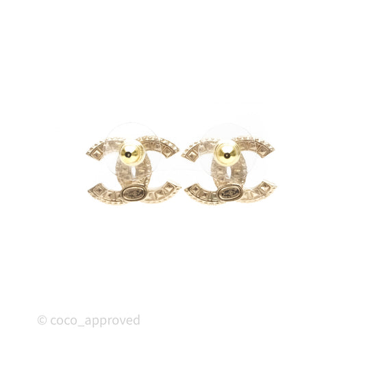 Chanel Crystal CC Earrings Gold Tone 23V