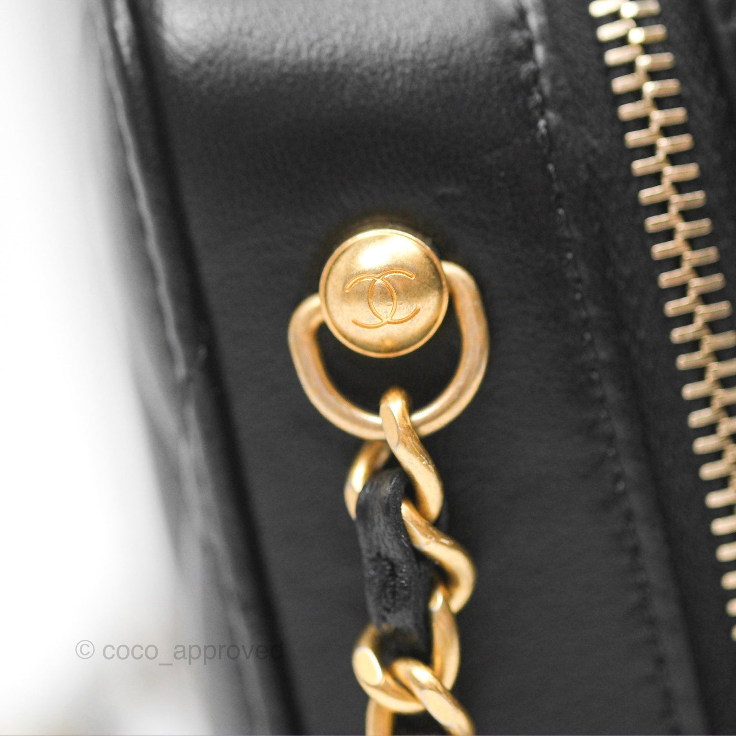 Chanel Pearl Crush Mini Camera Case Quilted Black Lambskin Aged Gold Hardware